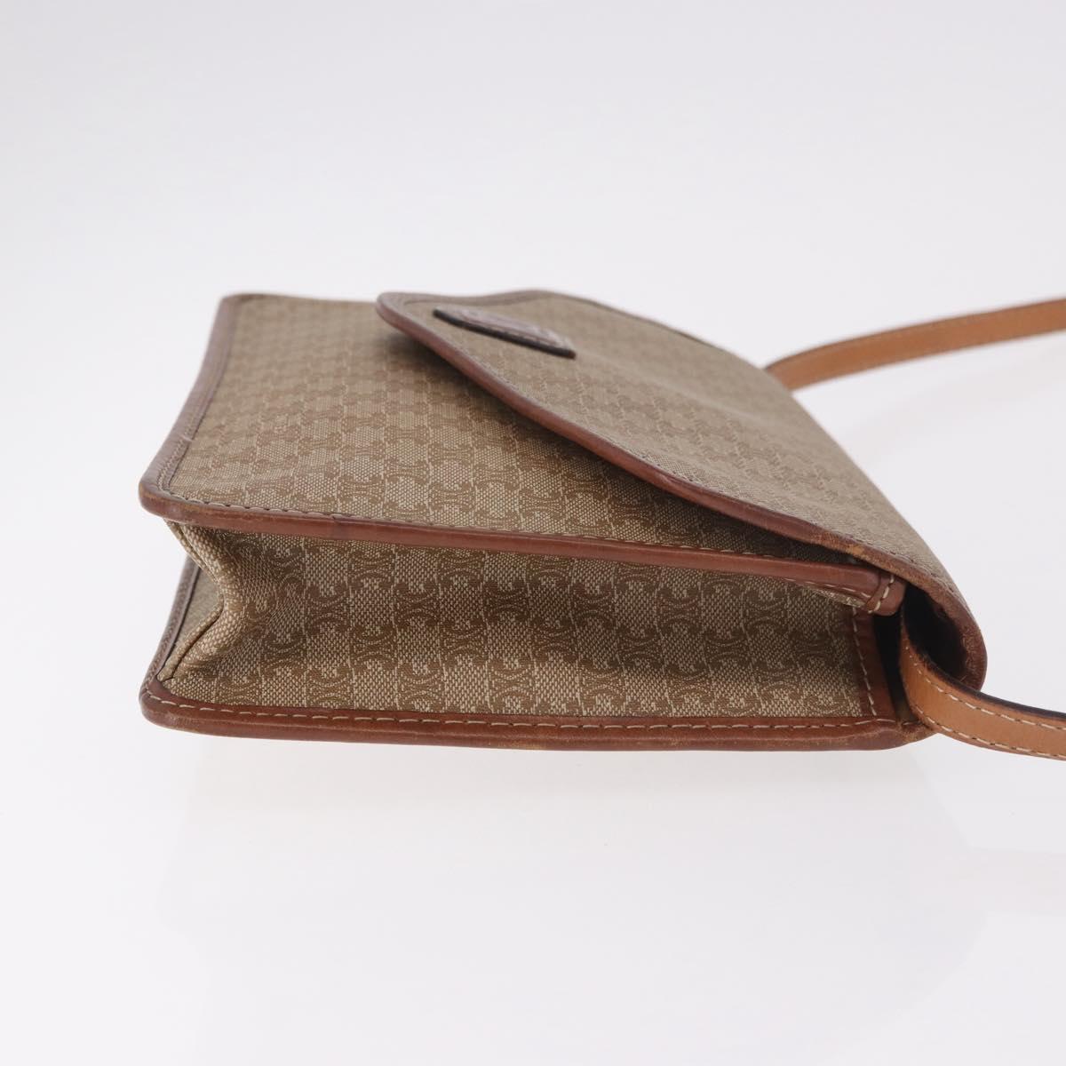 CELINE Macadam Canvas Shoulder Bag PVC Leather Beige Gold Auth 187364