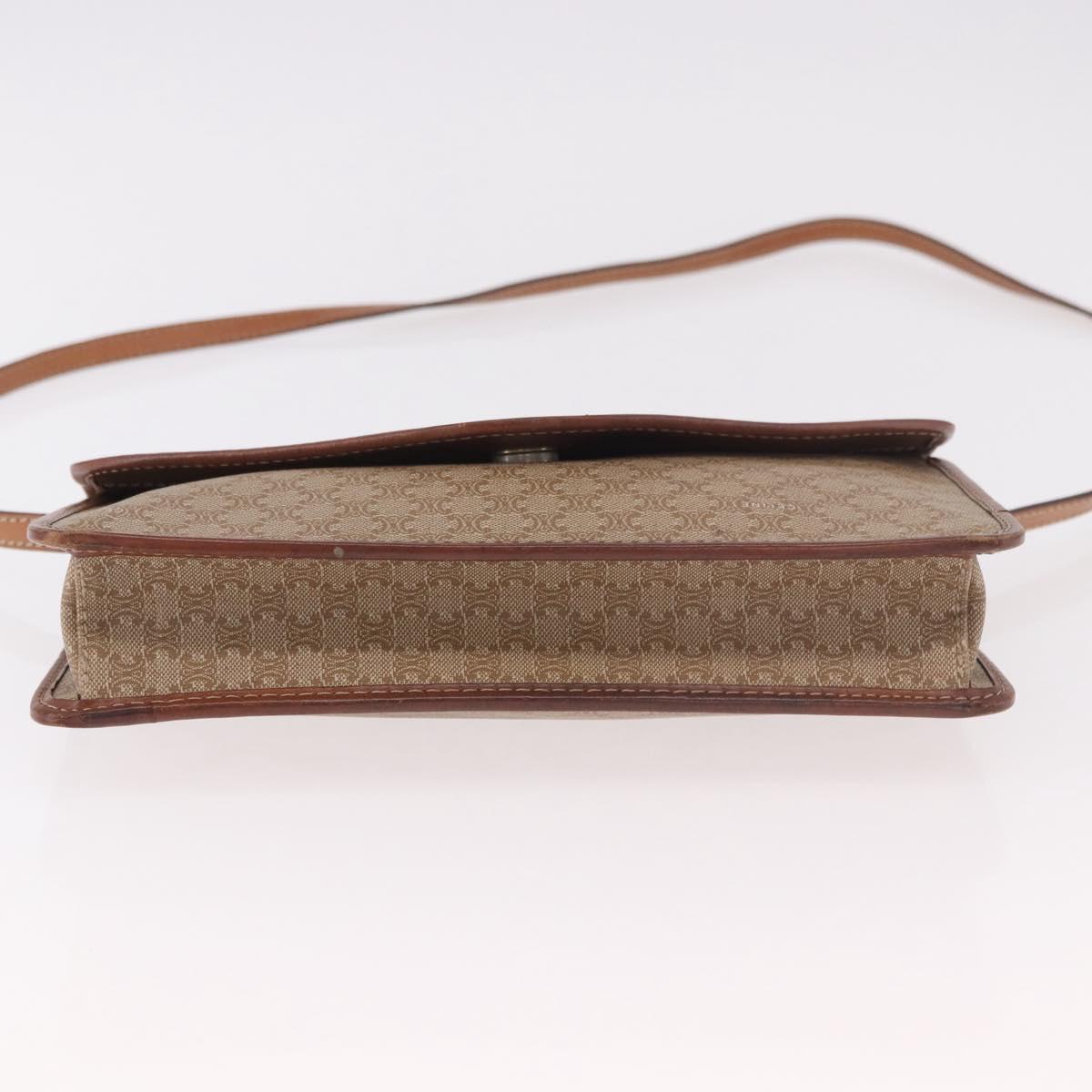 CELINE Macadam Canvas Shoulder Bag PVC Leather Beige Gold Auth 187364