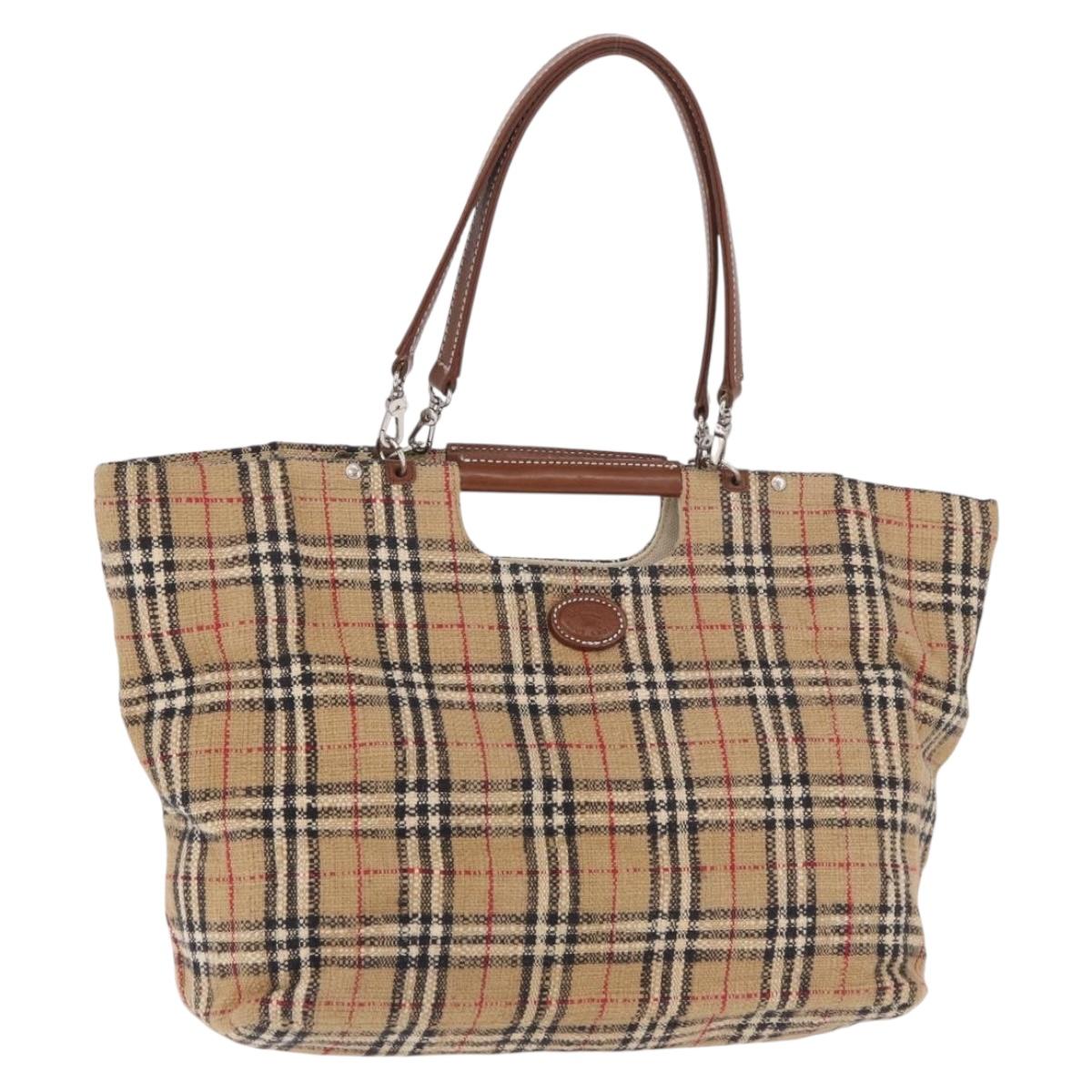 Burberrys Nova Check Tote Bag Canvas Beige Silver Auth 187365A