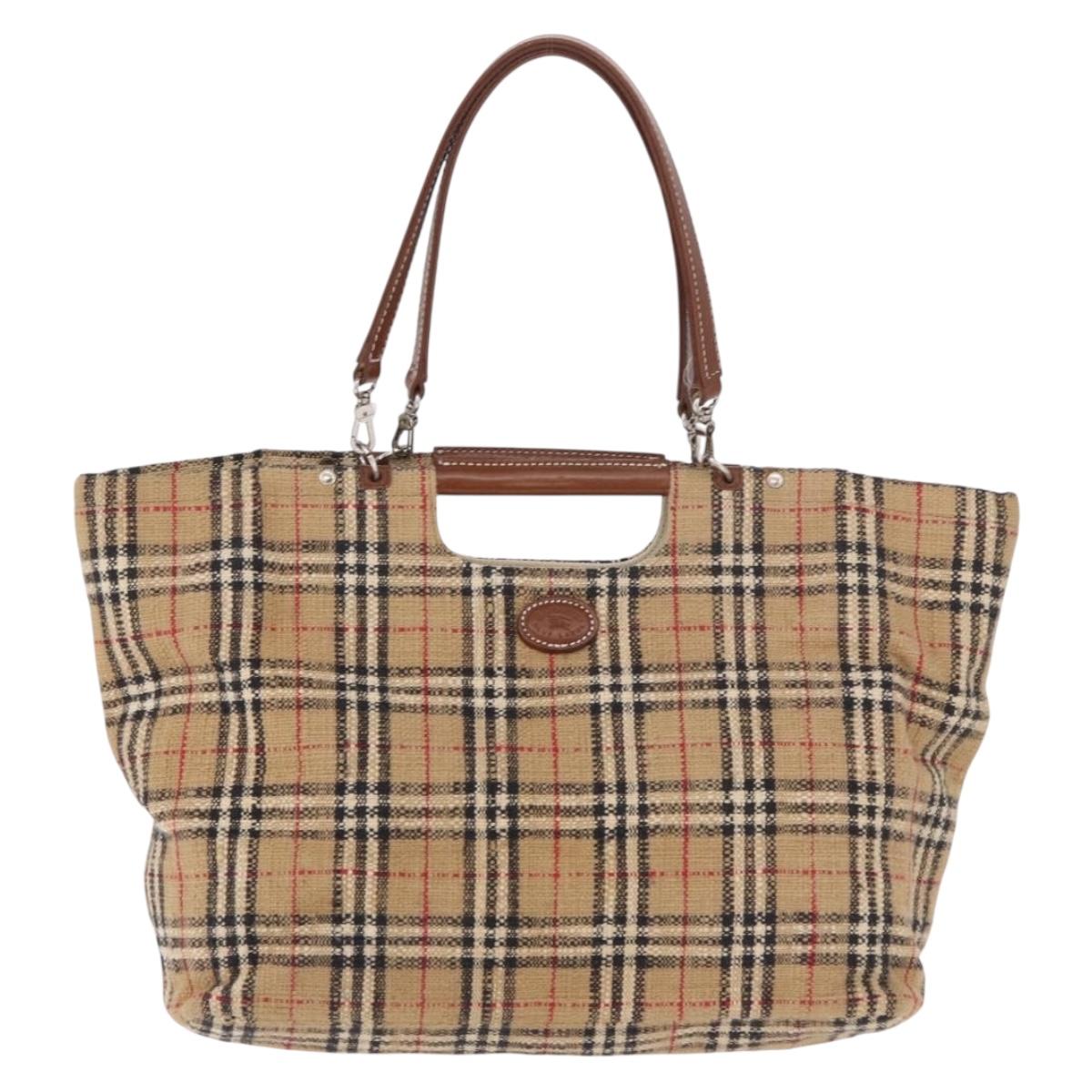 Burberrys Nova Check Tote Bag Canvas Beige Silver Auth 187365A