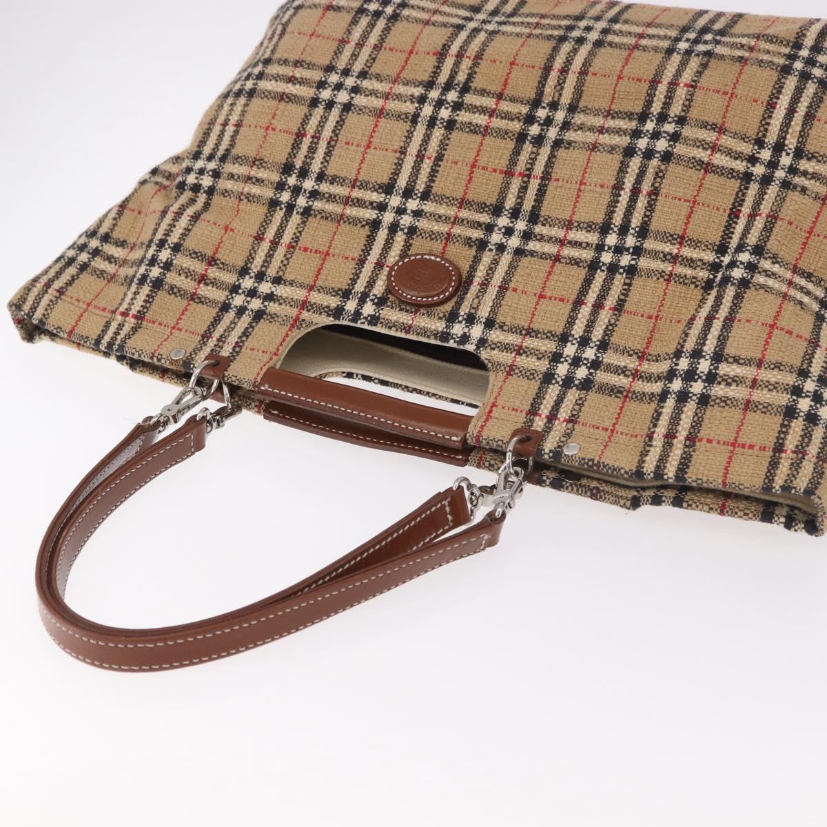 Burberrys Nova Check Tote Bag Canvas Beige Silver Auth 187365A