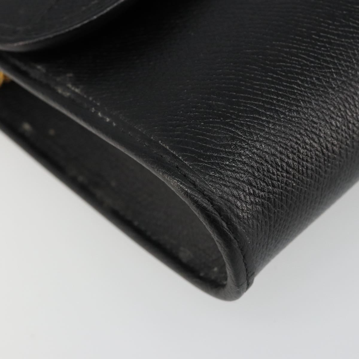 Christian Dior Chain Shoulder Bag Leather Black Gold Auth 187366