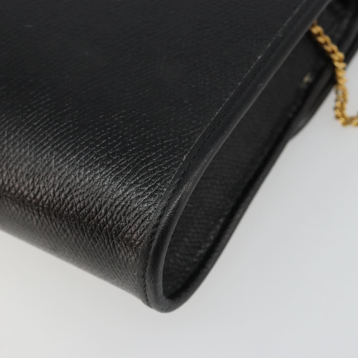 Christian Dior Chain Shoulder Bag Leather Black Gold Auth 187366