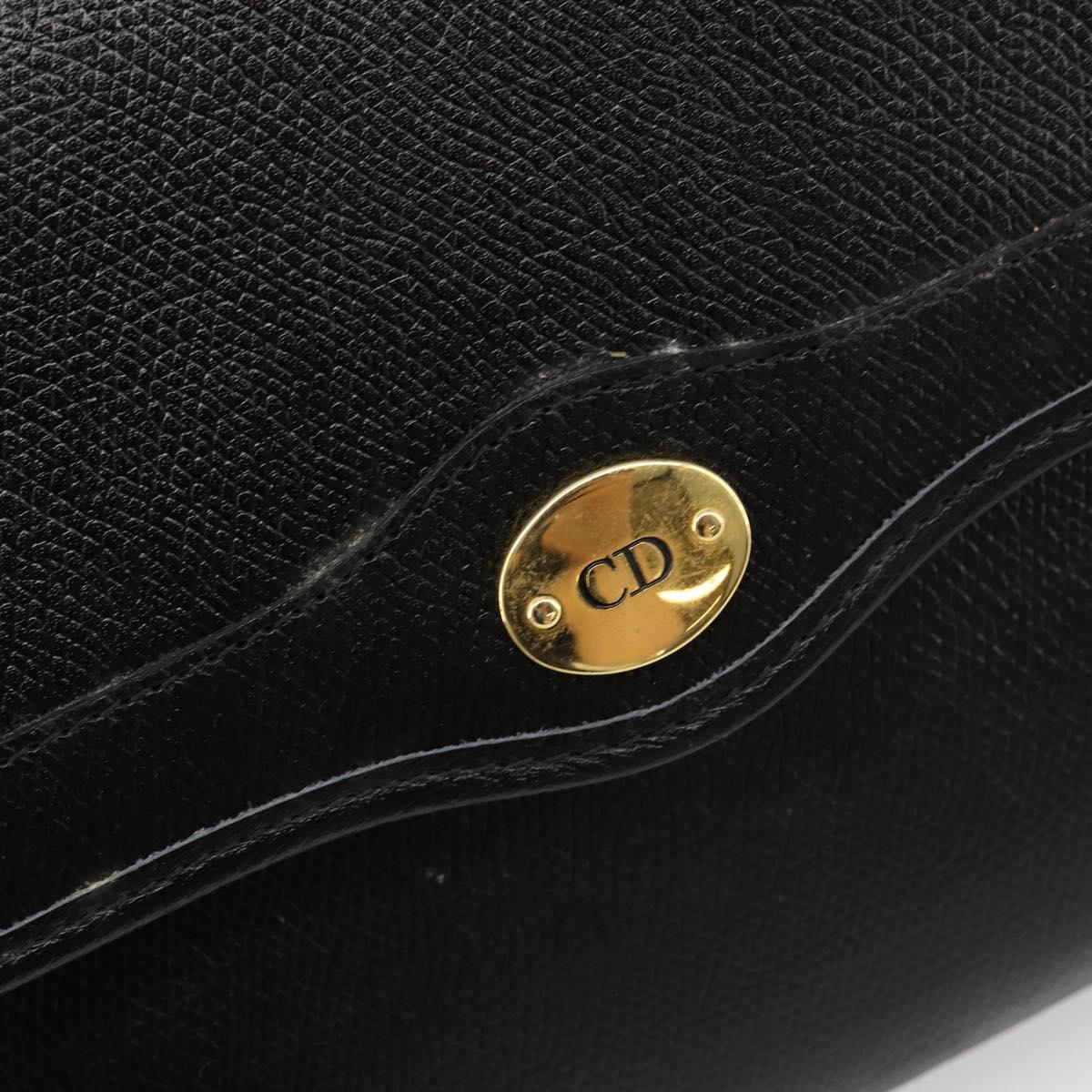 Christian Dior Chain Shoulder Bag Leather Black Gold Auth 187366