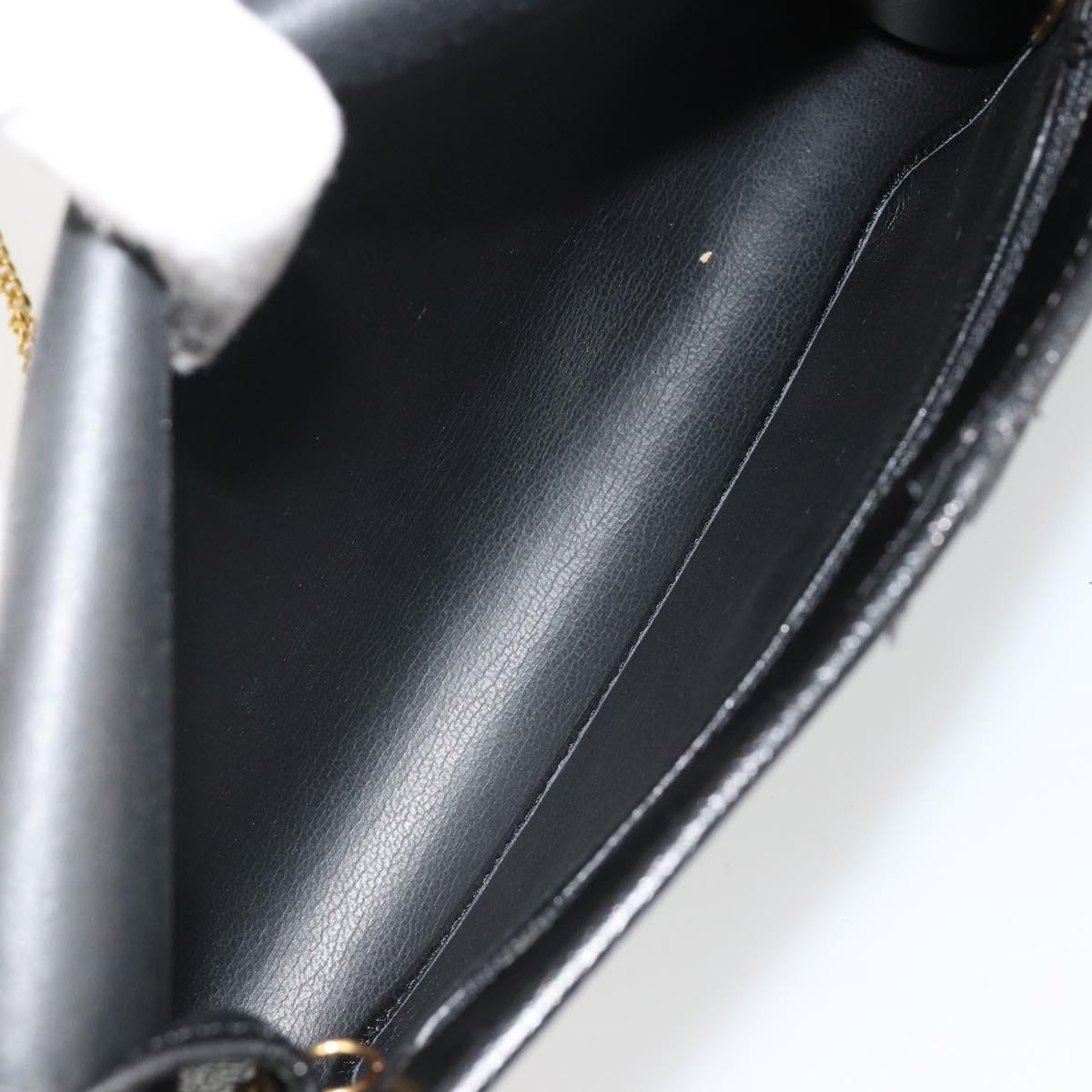 Christian Dior Chain Shoulder Bag Leather Black Gold Auth 187366