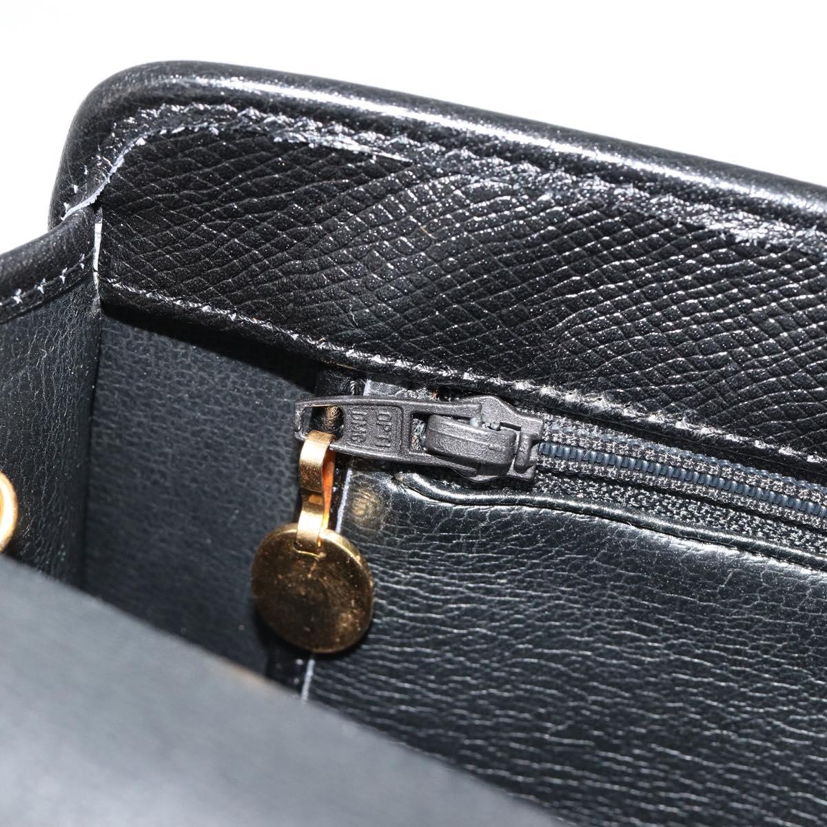 Christian Dior Chain Shoulder Bag Leather Black Gold Auth 187366