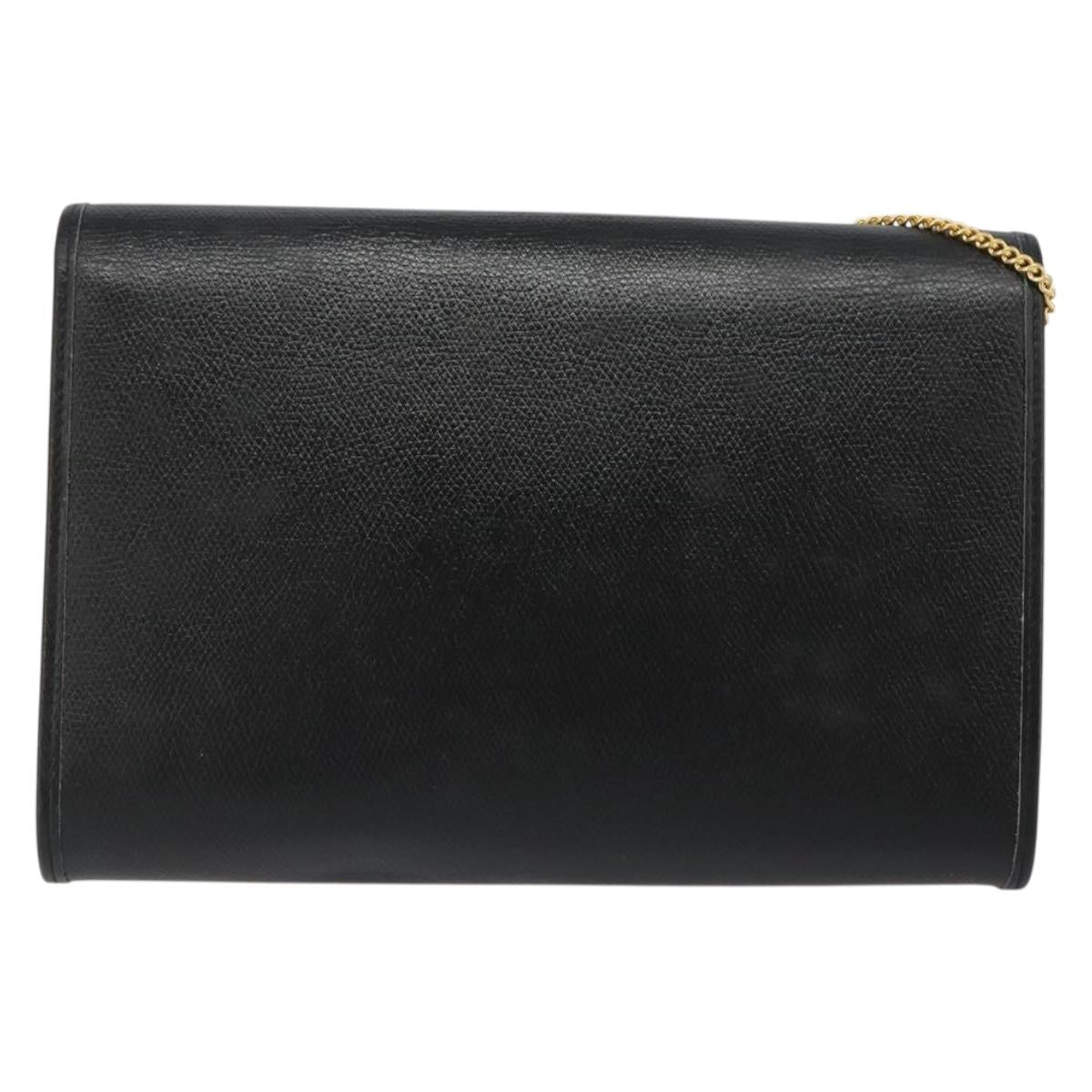 Christian Dior Chain Shoulder Bag Leather Black Gold Auth 187366