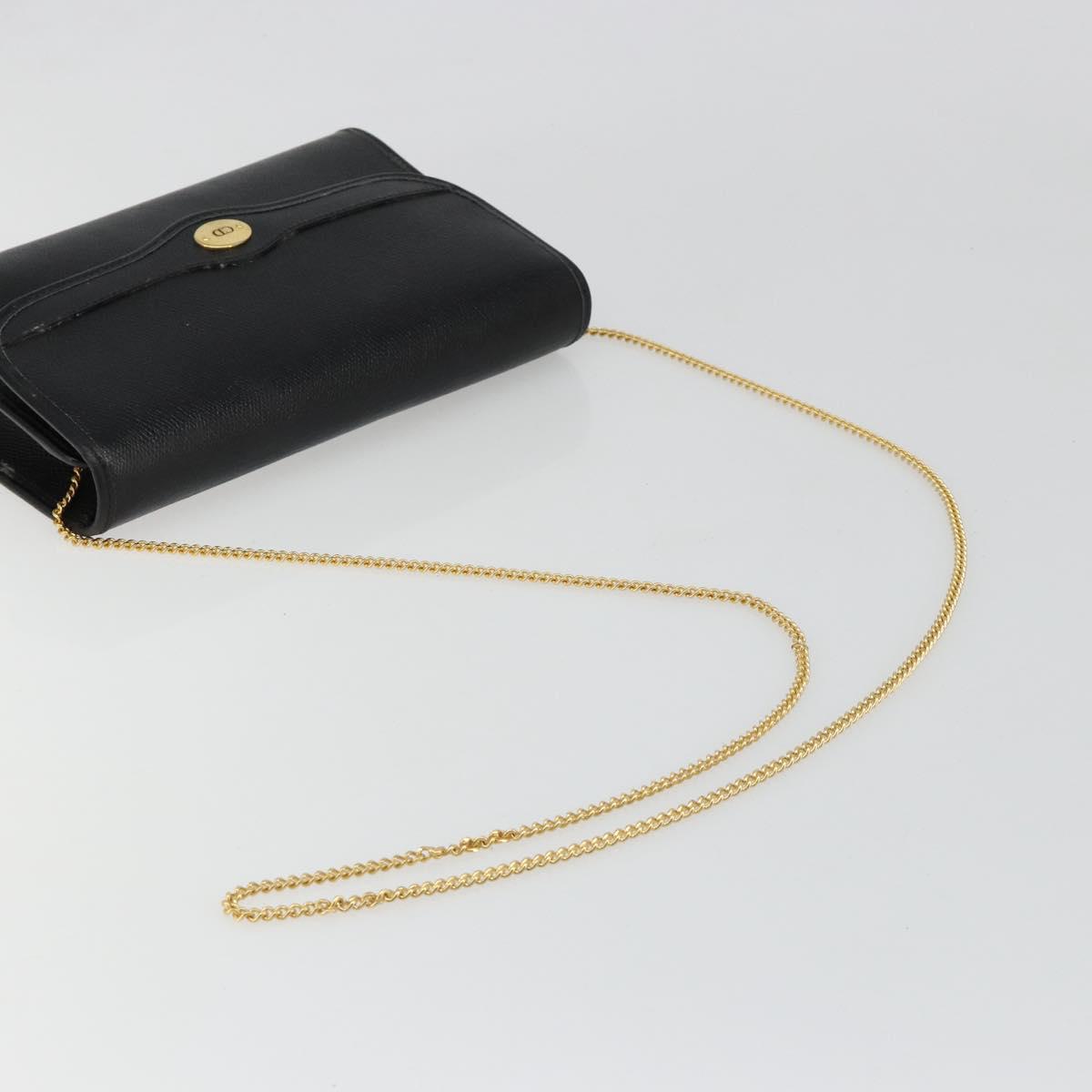 Christian Dior Chain Shoulder Bag Leather Black Gold Auth 187366
