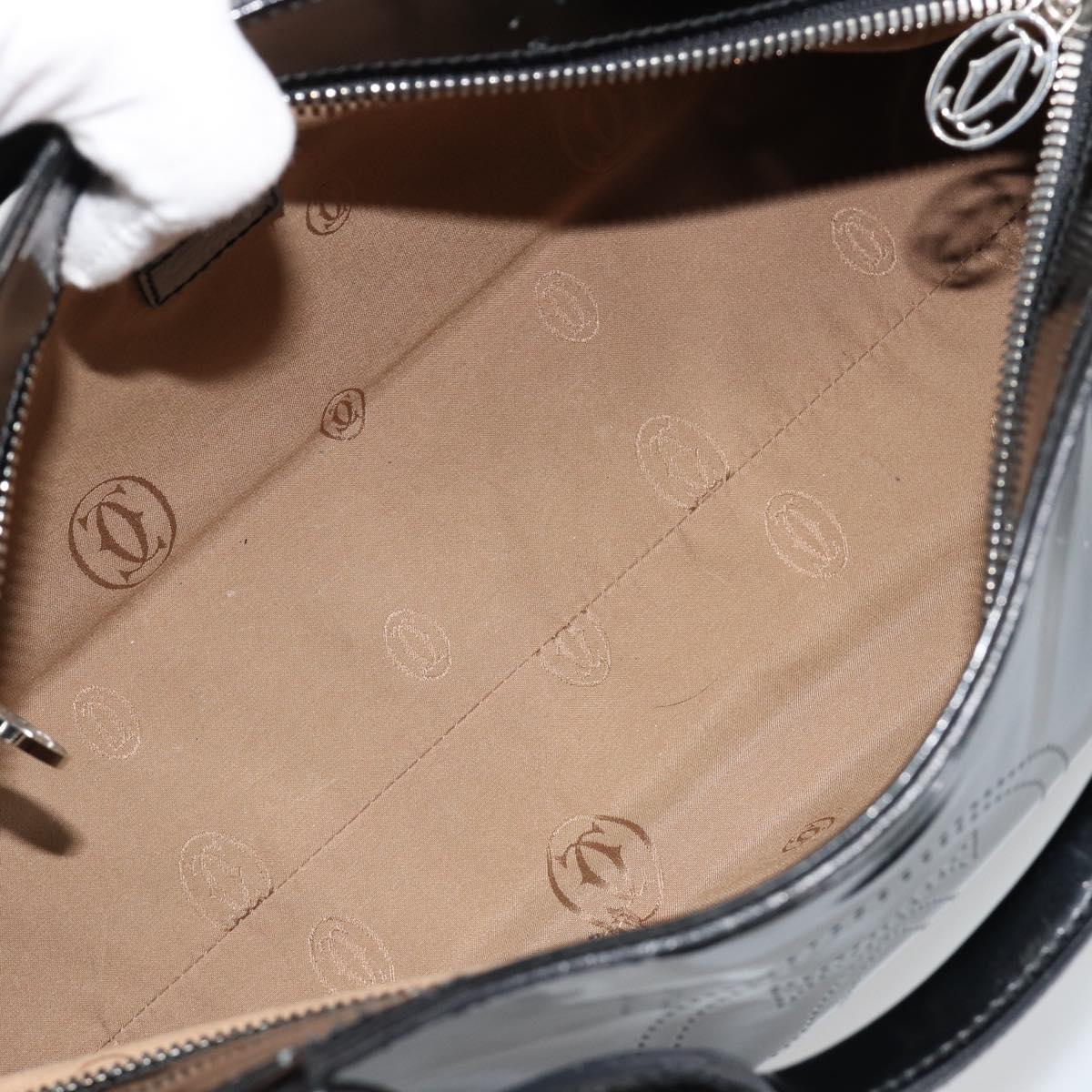 CARTIER Marcello Hand Bag Patent Leather Black Silver Auth 187367A
