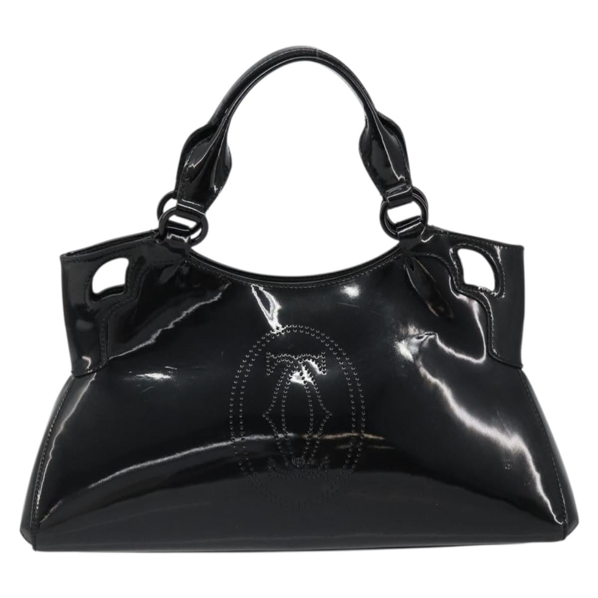 CARTIER Marcello Hand Bag Patent Leather Black Silver Auth 187367A