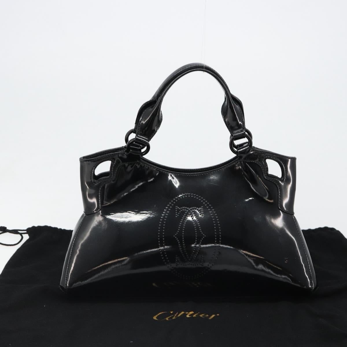 CARTIER Marcello Hand Bag Patent Leather Black Silver Auth 187367A