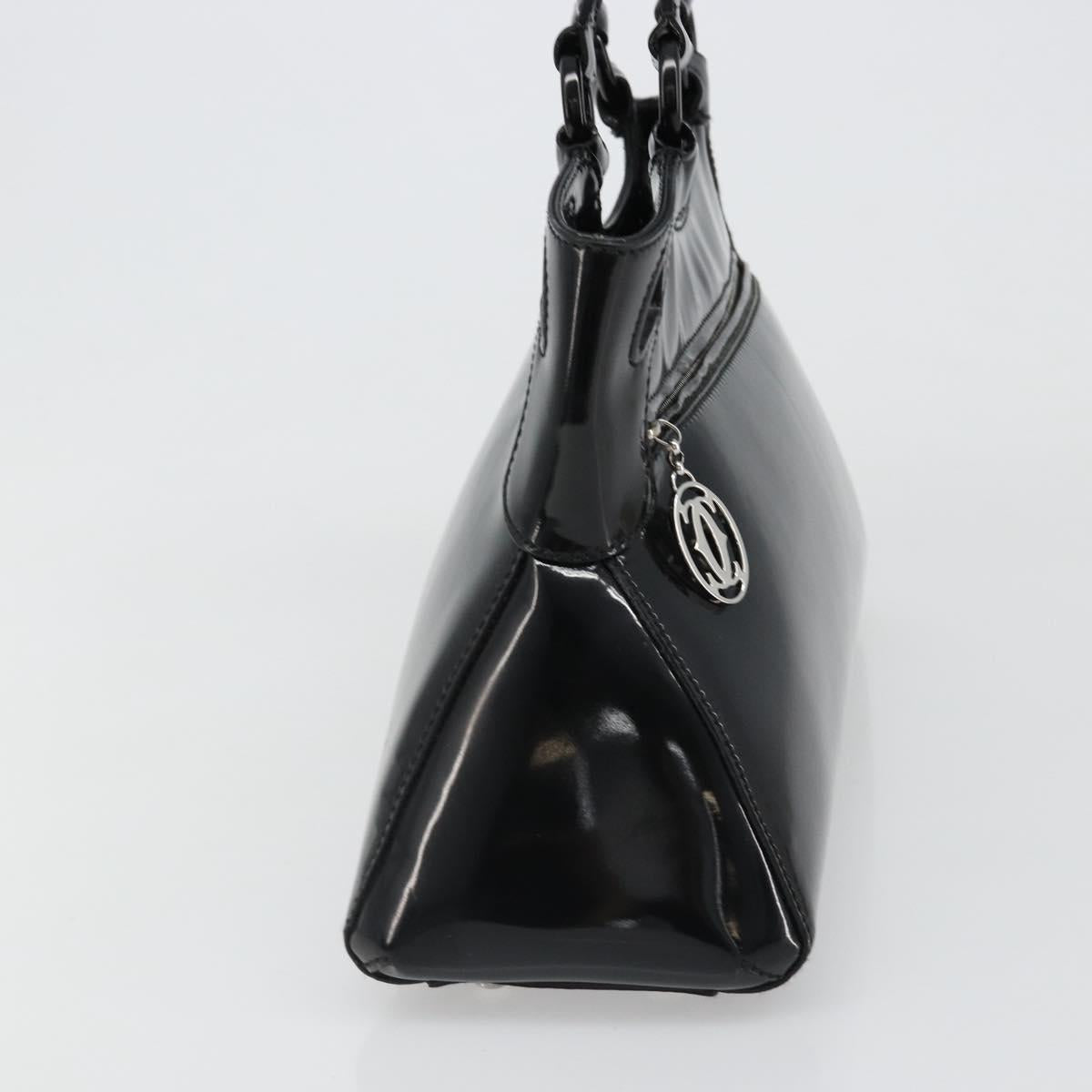 CARTIER Marcello Hand Bag Patent Leather Black Silver Auth 187367A
