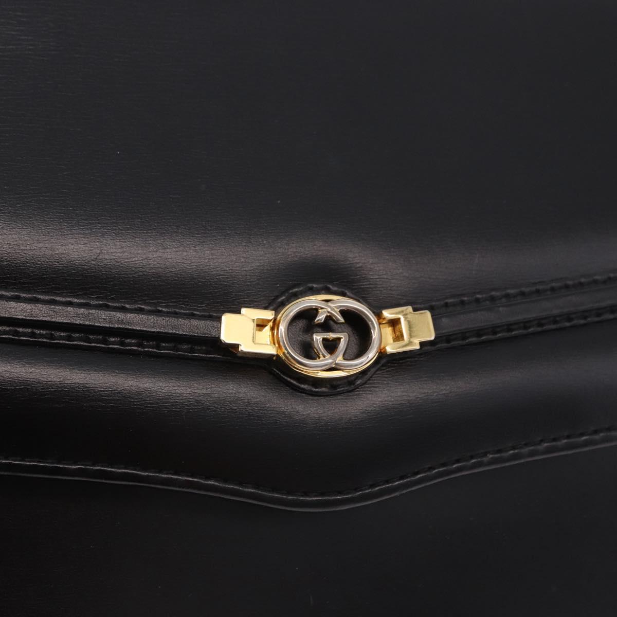 GUCCI Shoulder Bag Leather Black Gold Auth 187368