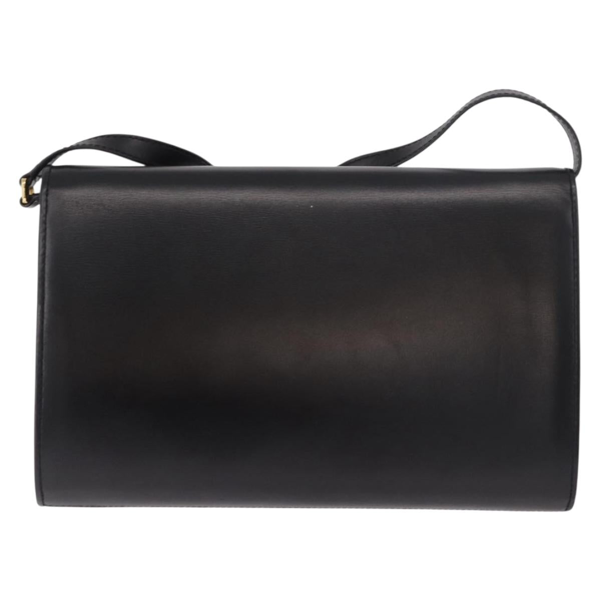 GUCCI Shoulder Bag Leather Black Gold Auth 187368