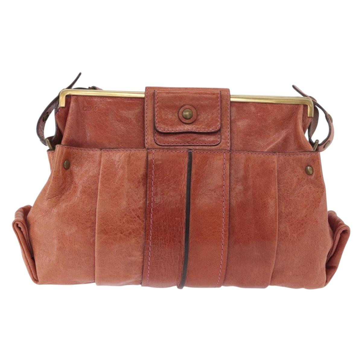 Chloe Shoulder Bag Leather Pink Gold Auth 187369