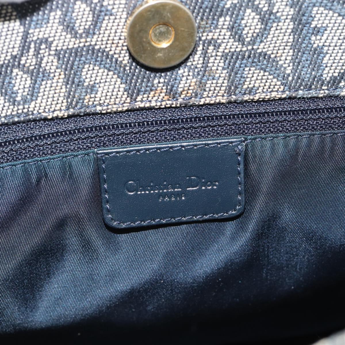 Christian Dior Trotter Canvas Hand Bag Navy Gold Auth 187370