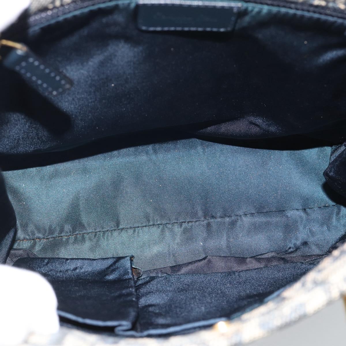 Christian Dior Trotter Canvas Hand Bag Navy Gold Auth 187370