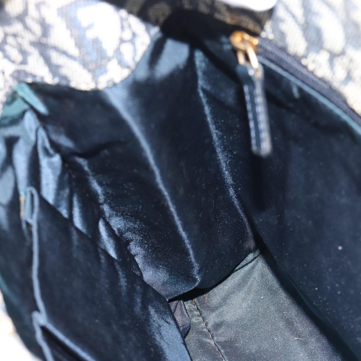 Christian Dior Trotter Canvas Hand Bag Navy Gold Auth 187370