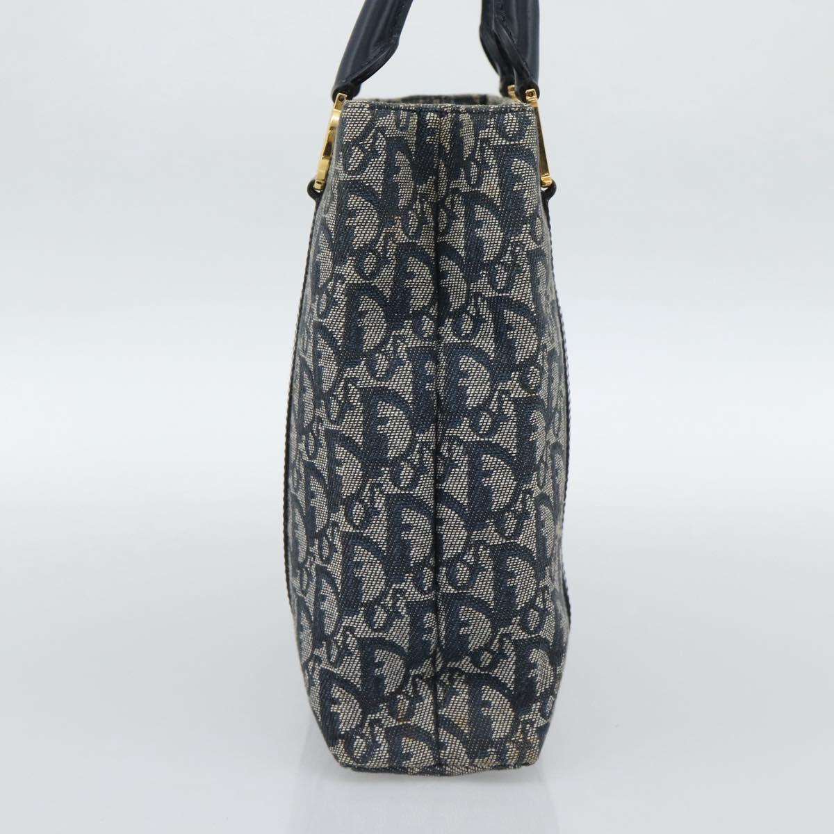 Christian Dior Trotter Canvas Hand Bag Navy Gold Auth 187370