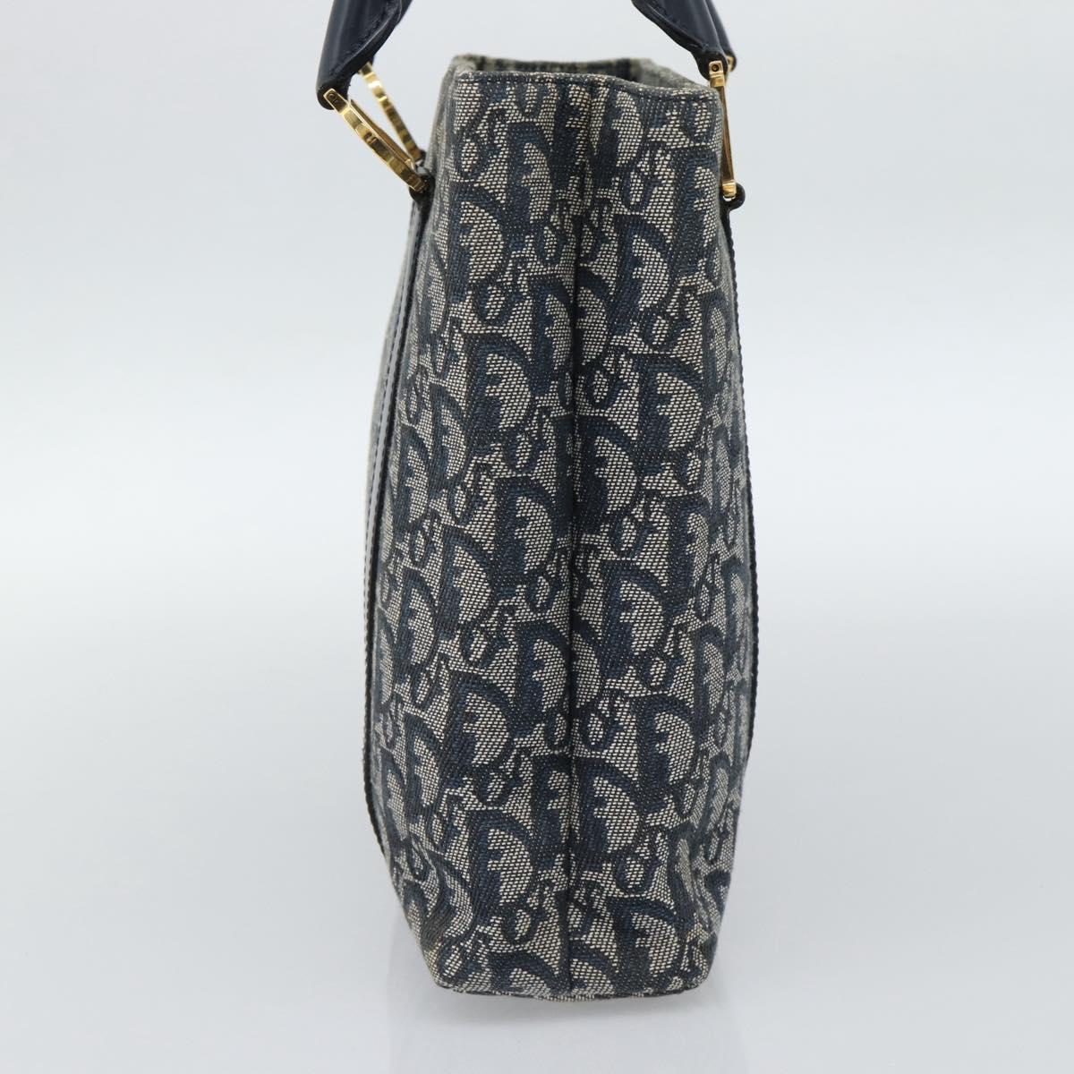 Christian Dior Trotter Canvas Hand Bag Navy Gold Auth 187370