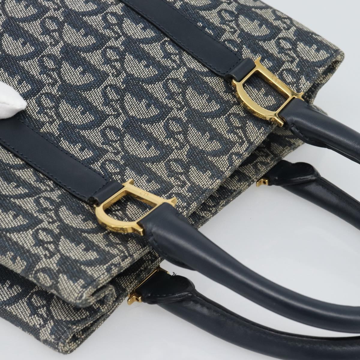 Christian Dior Trotter Canvas Hand Bag Navy Gold Auth 187370