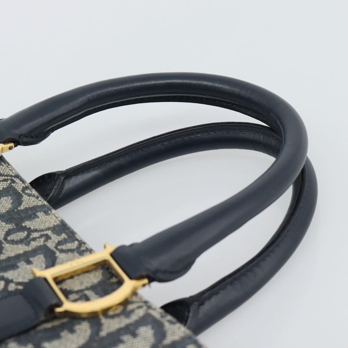 Christian Dior Trotter Canvas Hand Bag Navy Gold Auth 187370