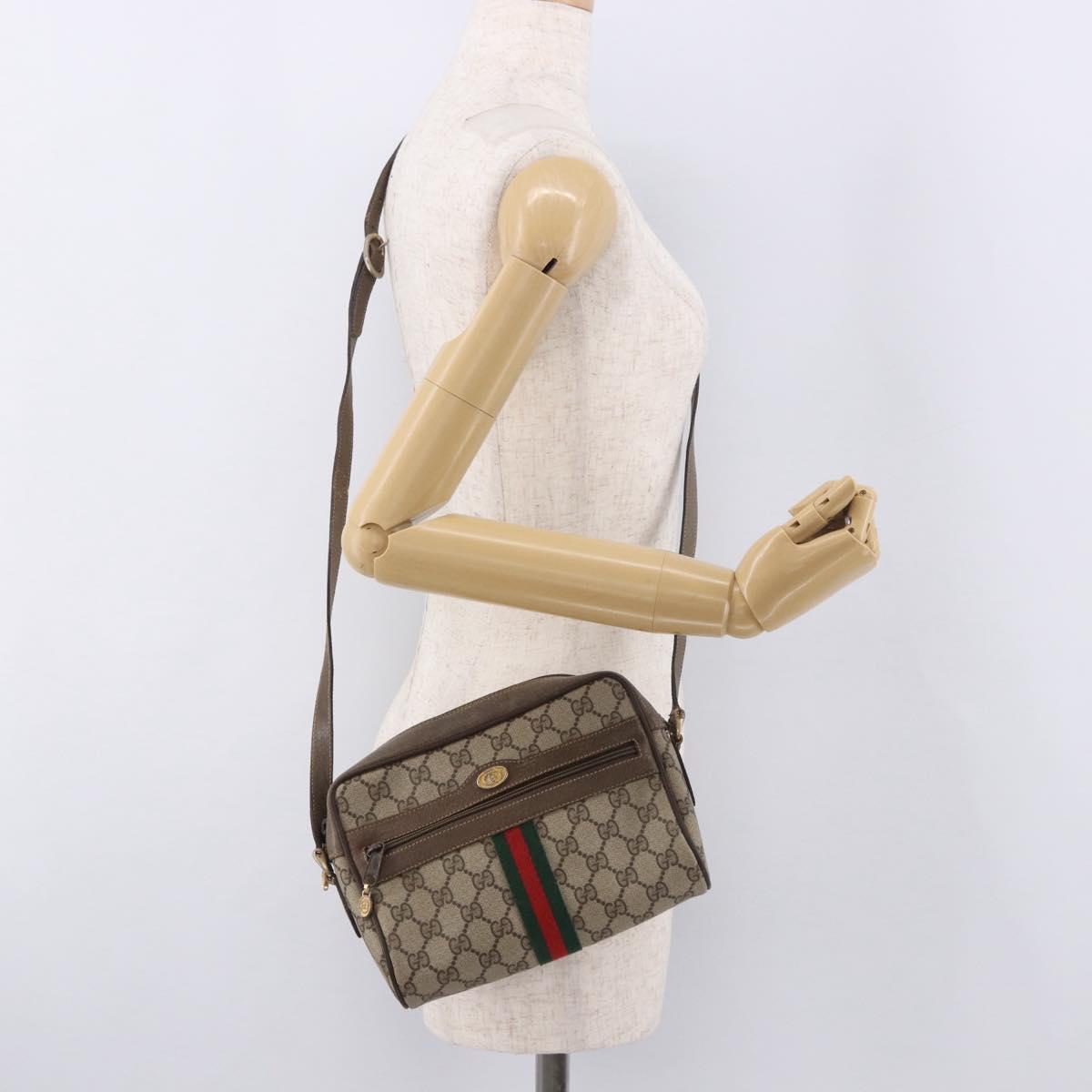 GUCCI GG Supreme Web Sherry Line Bag PVC Beige Gold 904 02 004 Auth 187372