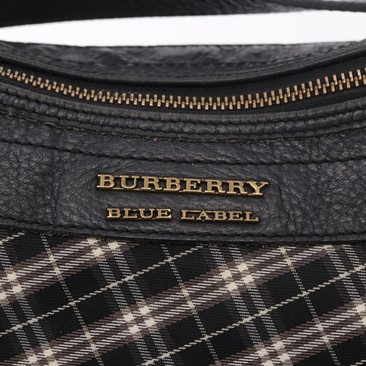 BURBERRY Nova Check Blue Label Hand Bag Canvas 2way Black Gold Auth 187373