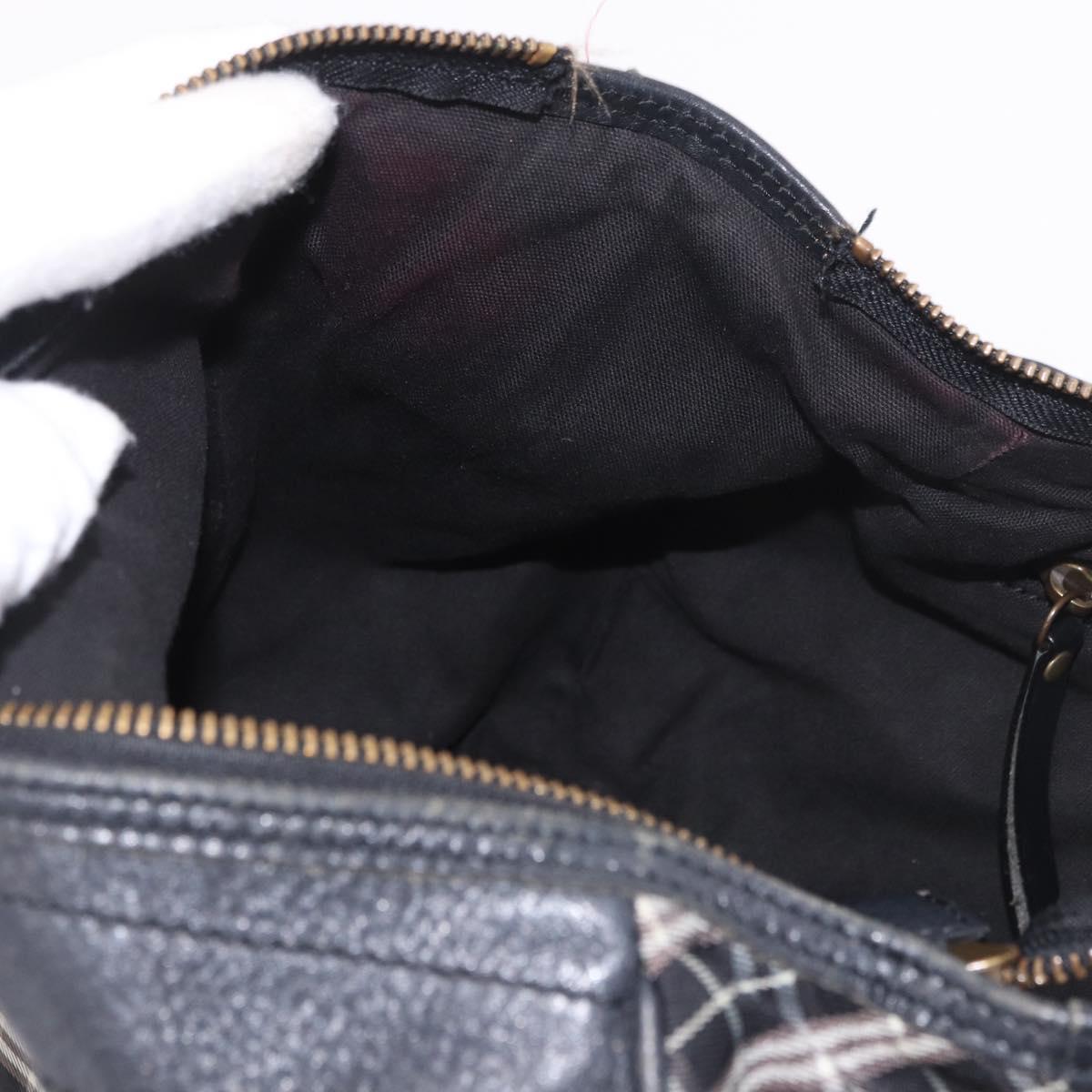 BURBERRY Nova Check Blue Label Hand Bag Canvas 2way Black Gold Auth 187373