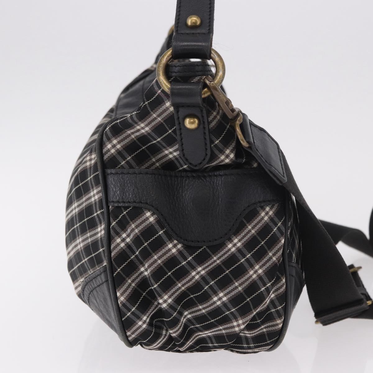 BURBERRY Nova Check Blue Label Hand Bag Canvas 2way Black Gold Auth 187373