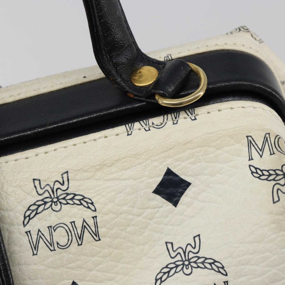 MCM Vicetos Logogram Hand Bag PVC Leather White Gold Auth 187374