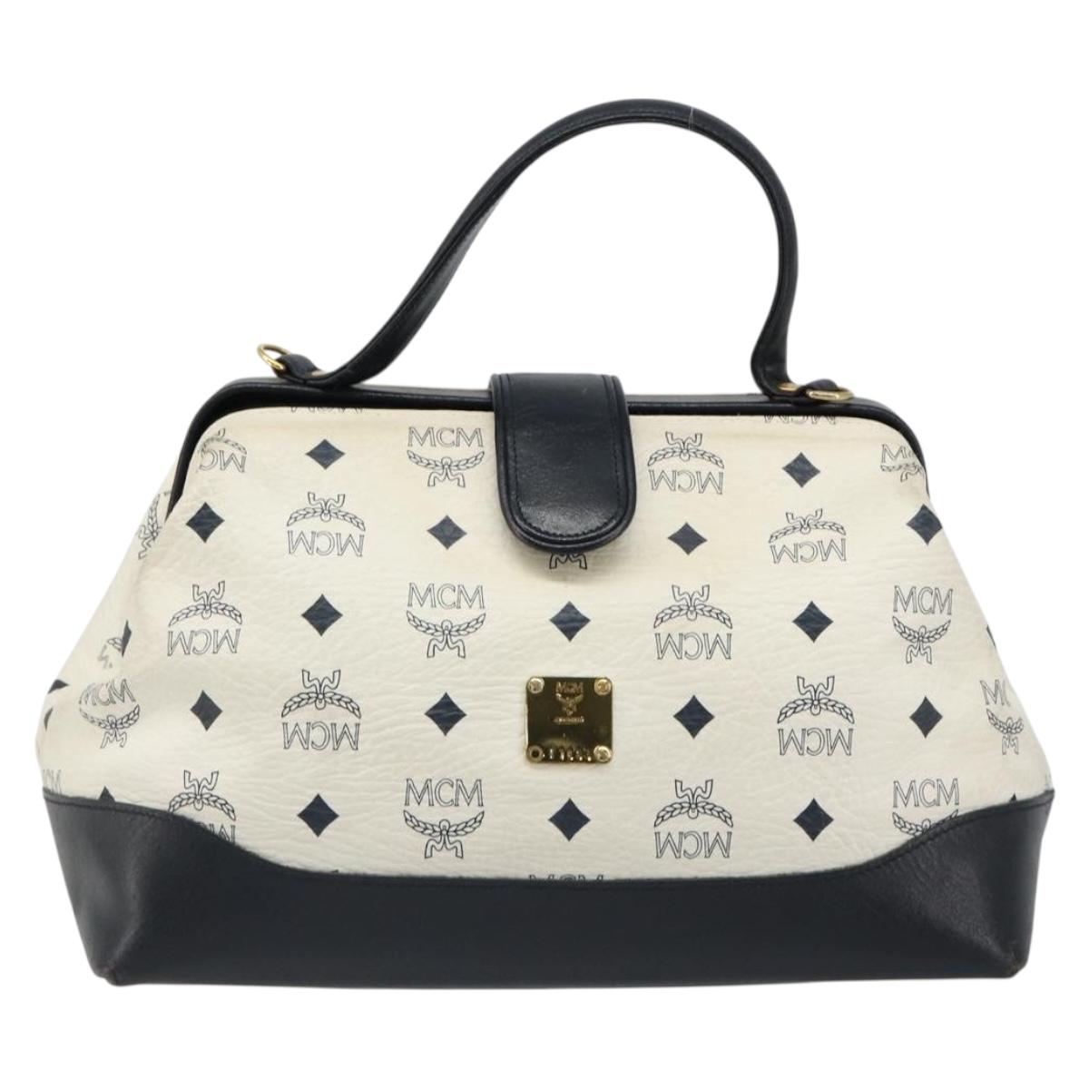 MCM Vicetos Logogram Hand Bag PVC Leather White Gold Auth 187374