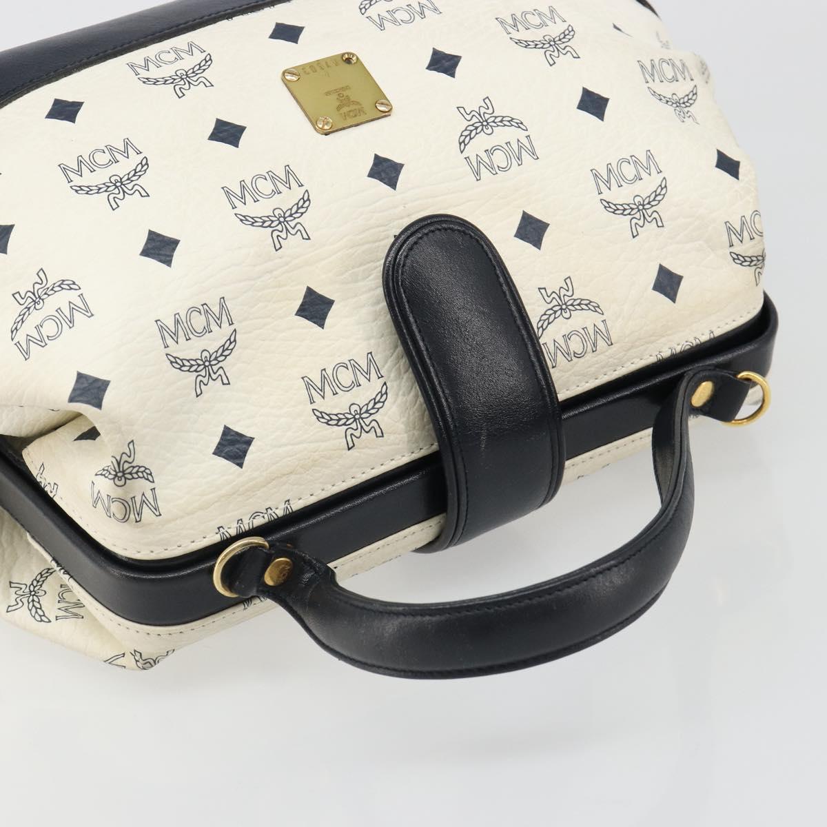 MCM Vicetos Logogram Hand Bag PVC Leather White Gold Auth 187374