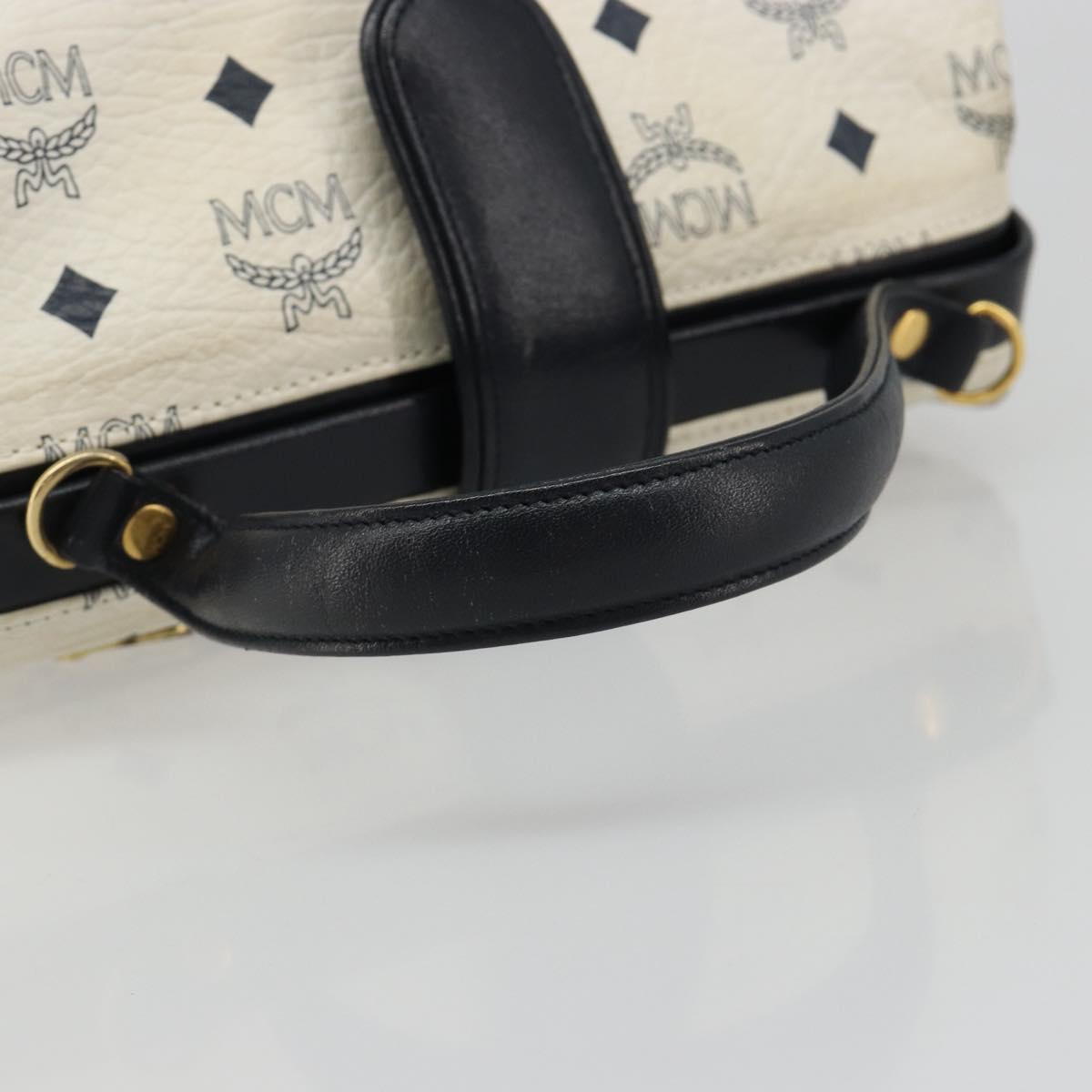MCM Vicetos Logogram Hand Bag PVC Leather White Gold Auth 187374