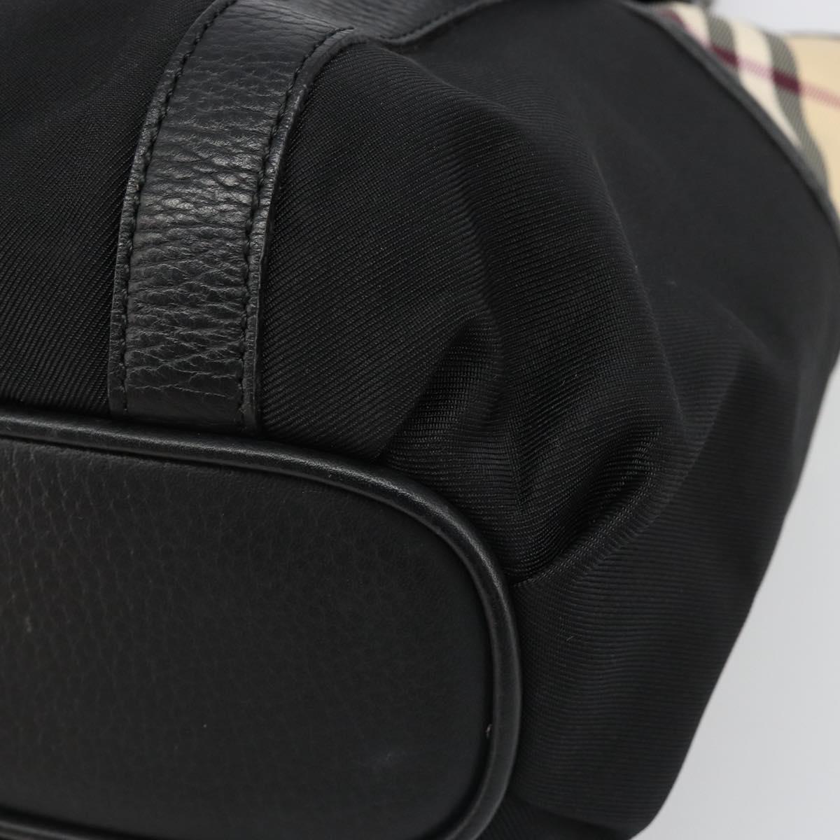 BURBERRY Nova Check Hand Bag Nylon Beige Black Silver Auth 187375A