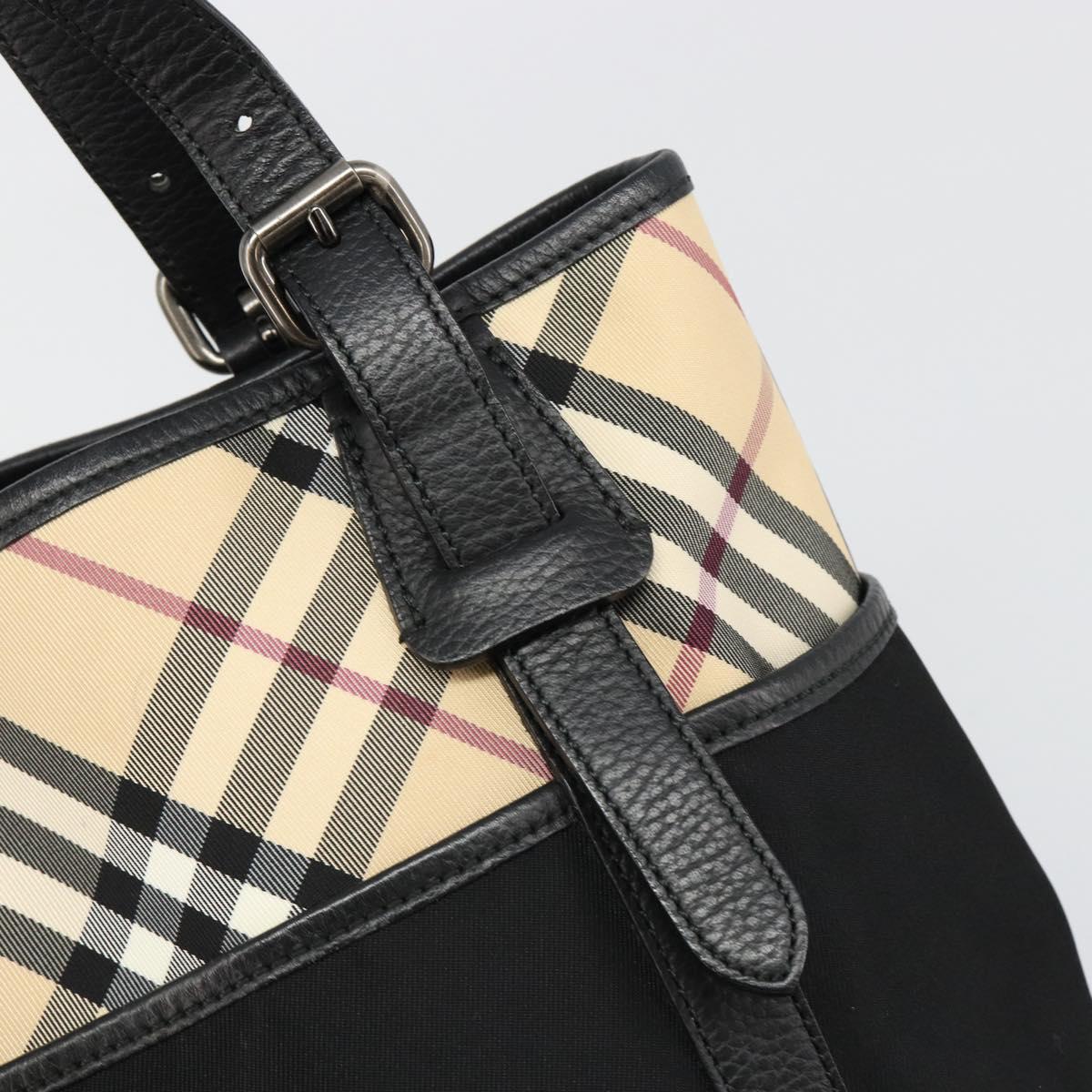 BURBERRY Nova Check Hand Bag Nylon Beige Black Silver Auth 187375A