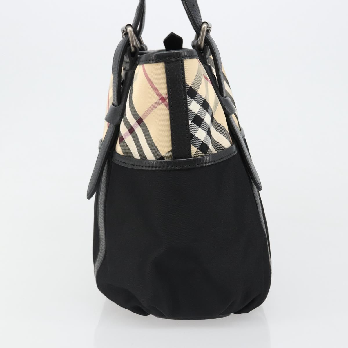 BURBERRY Nova Check Hand Bag Nylon Beige Black Silver Auth 187375A