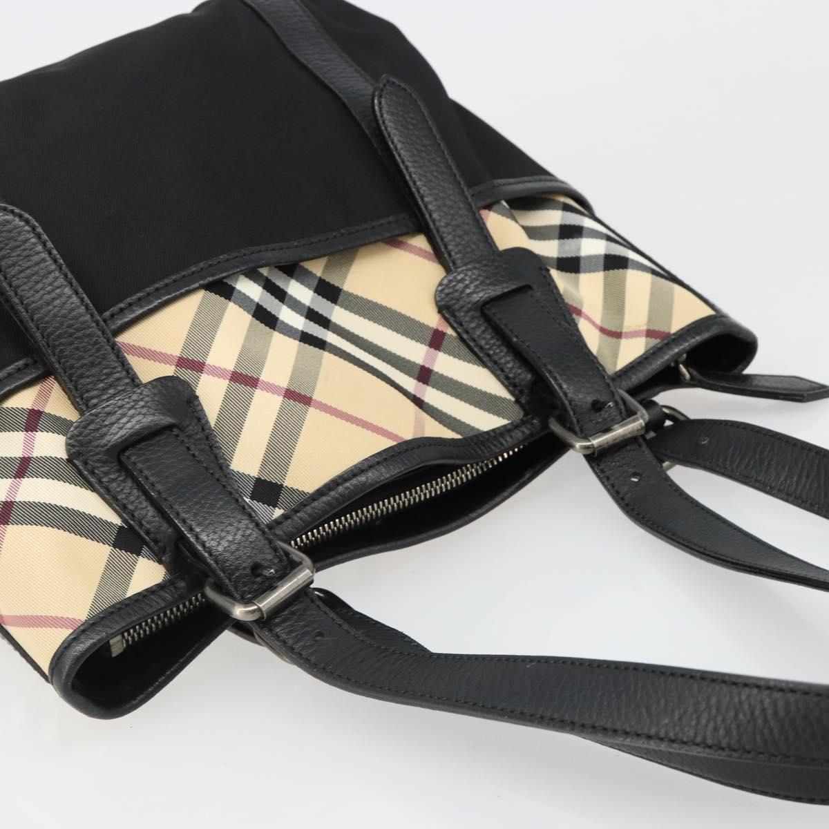 BURBERRY Nova Check Hand Bag Nylon Beige Black Silver Auth 187375A