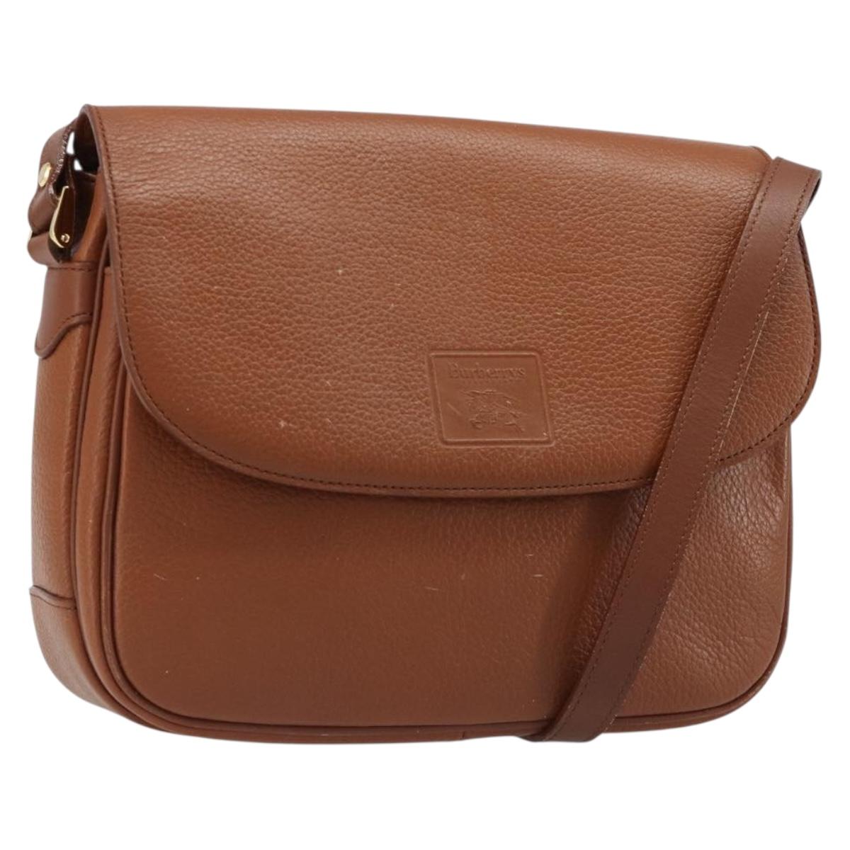 Burberrys Shoulder Bag Leather Brown Gold Auth 187376