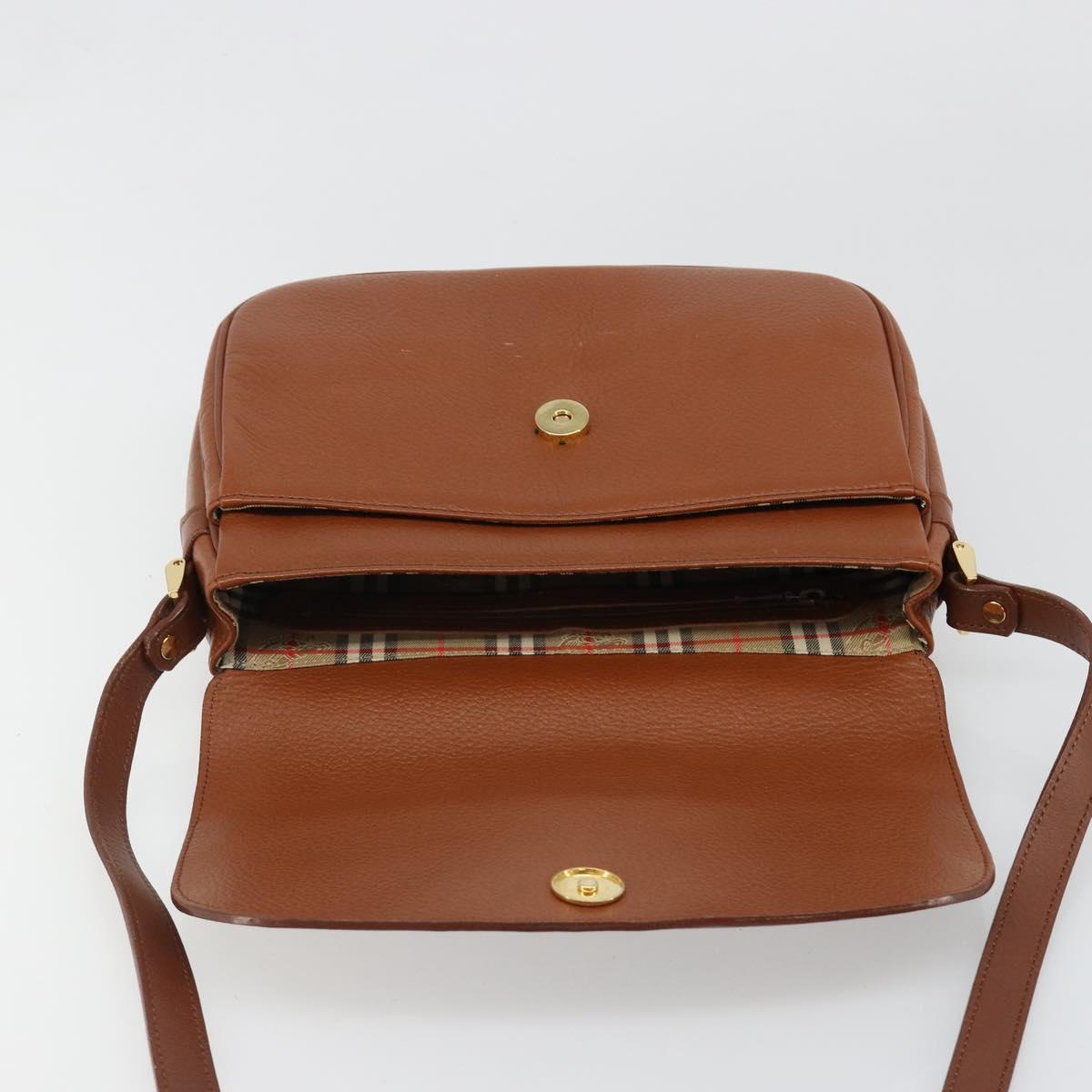 Burberrys Shoulder Bag Leather Brown Gold Auth 187376