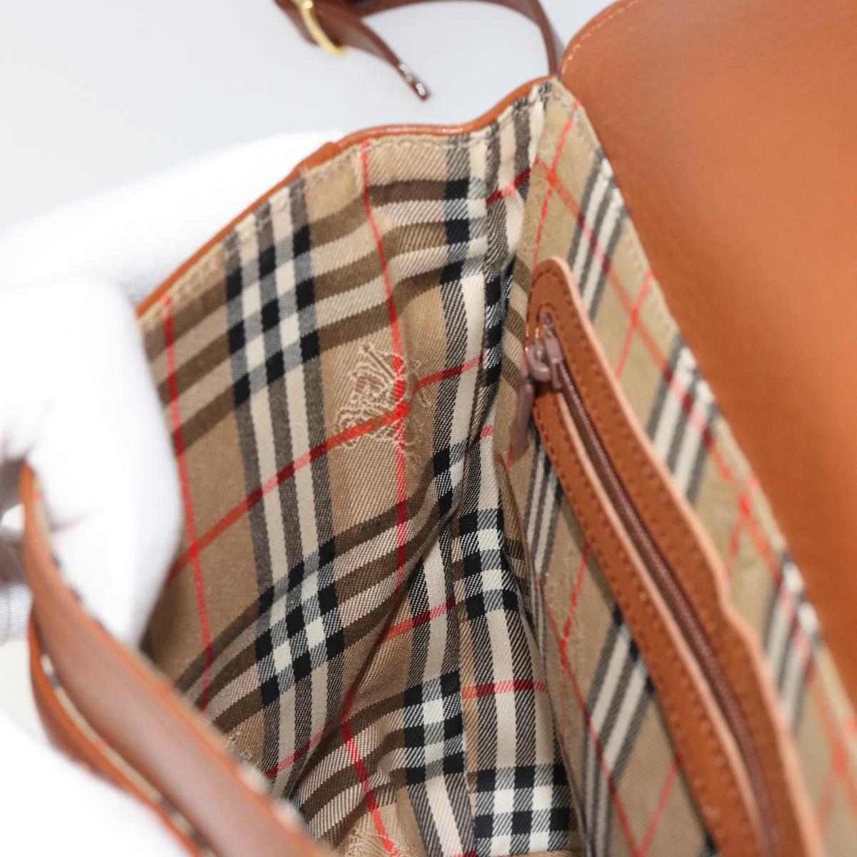 Burberrys Shoulder Bag Leather Brown Gold Auth 187376