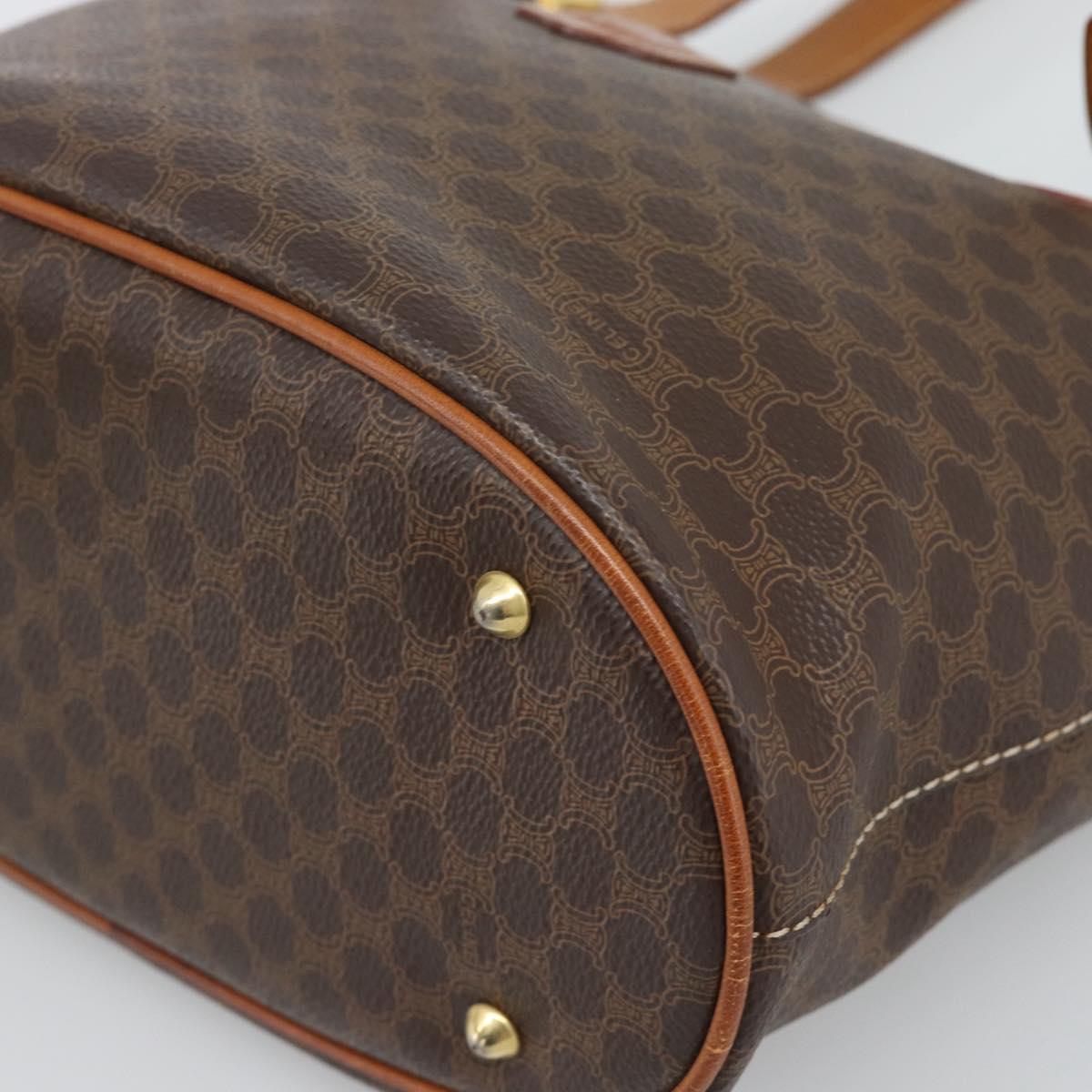CELINE Macadam Canvas Hand Bag PVC Leather Brown Gold Auth 187377