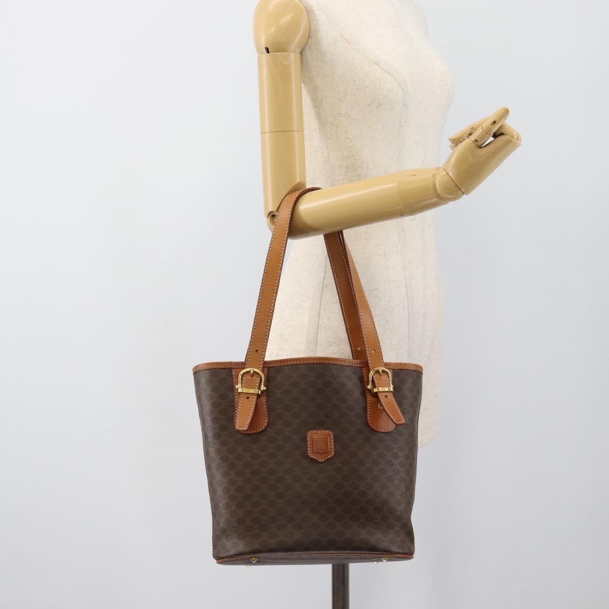 CELINE Macadam Canvas Hand Bag PVC Leather Brown Gold Auth 187377
