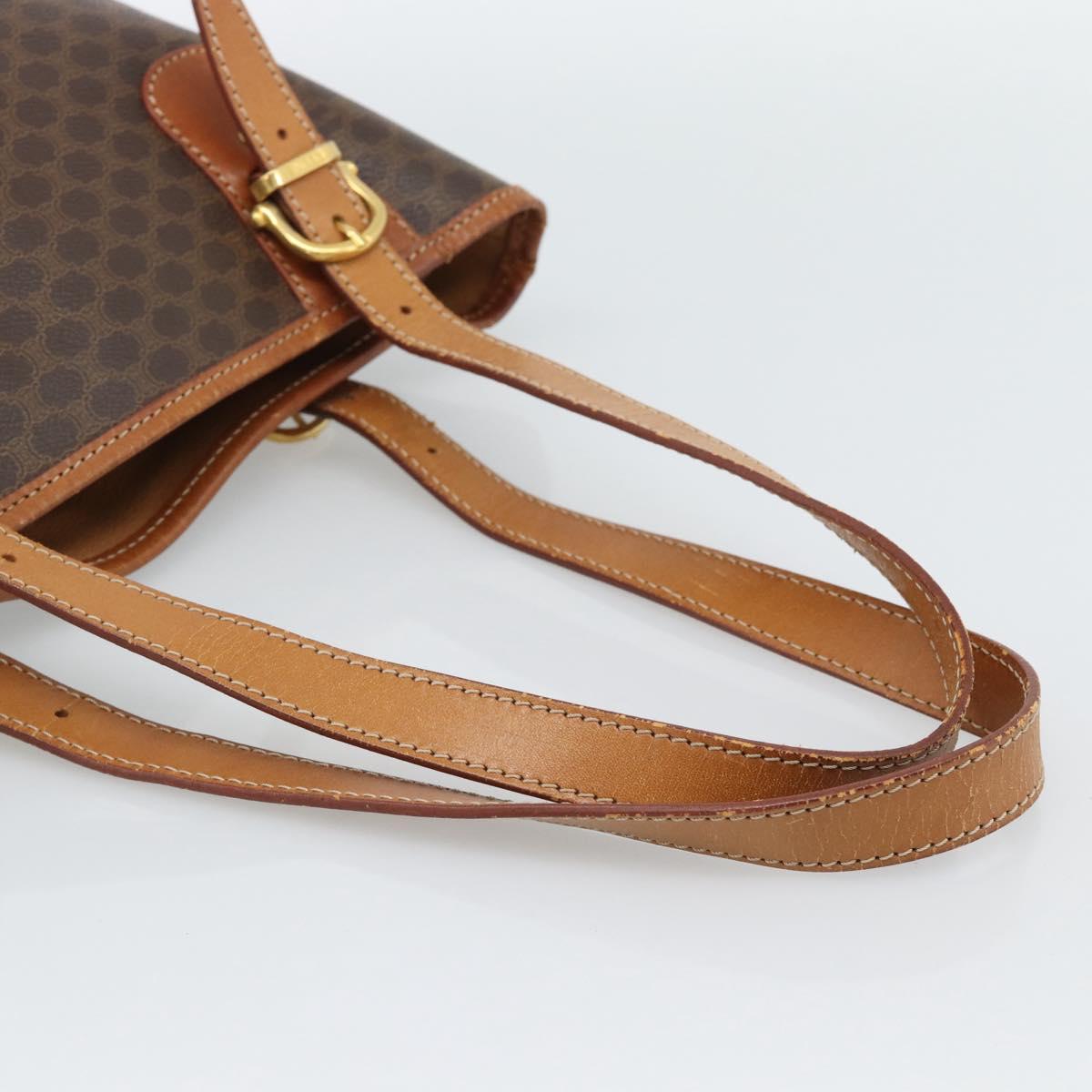 CELINE Macadam Canvas Hand Bag PVC Leather Brown Gold Auth 187377