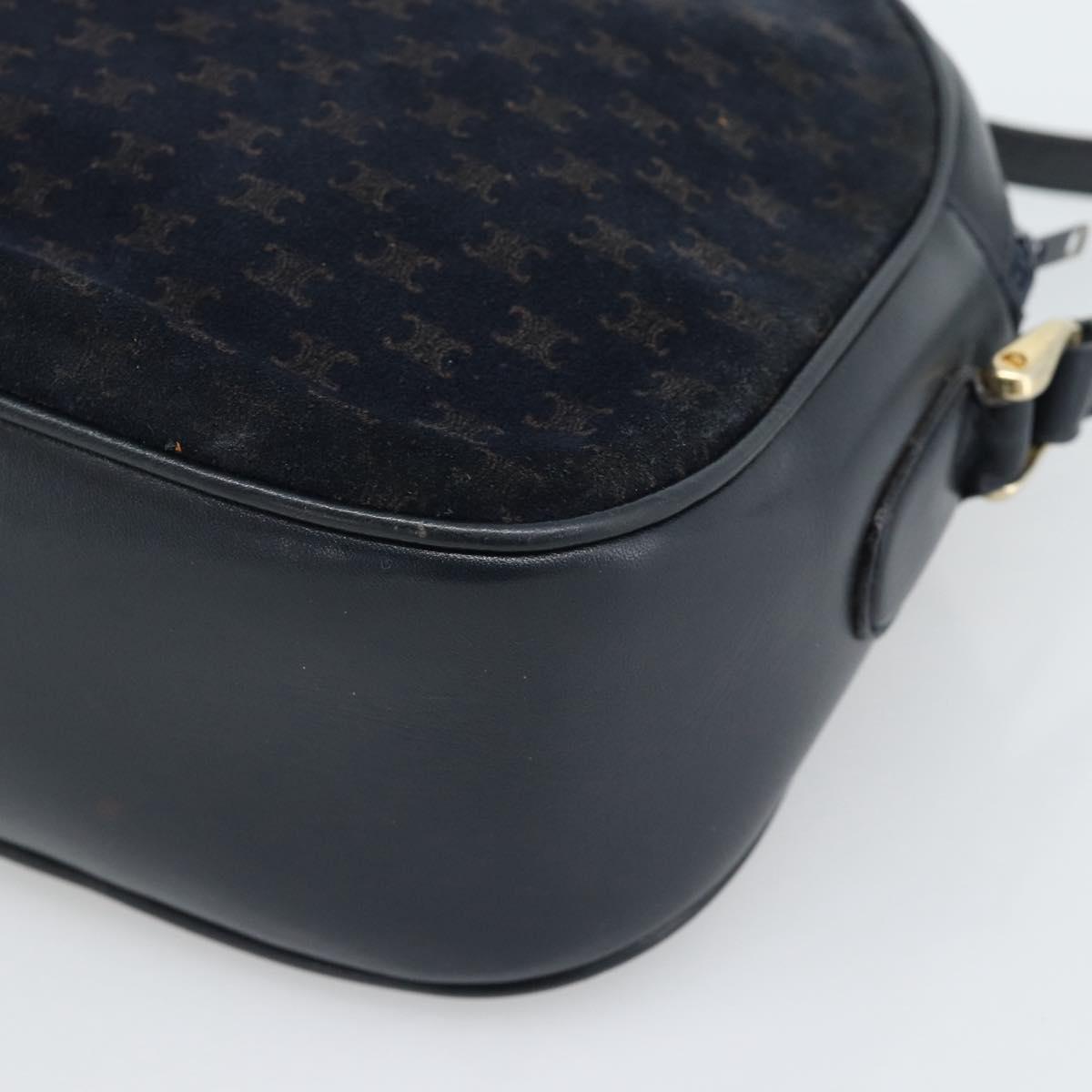 CELINE Macadam Canvas Shoulder Bag Suede Leather Navy Gold Auth 187378