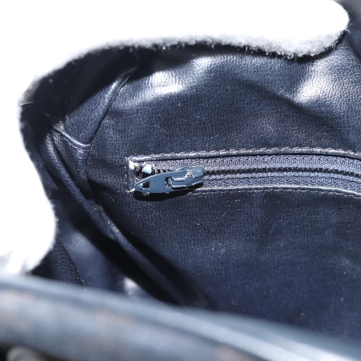 CELINE Macadam Canvas Shoulder Bag Suede Leather Navy Gold Auth 187378