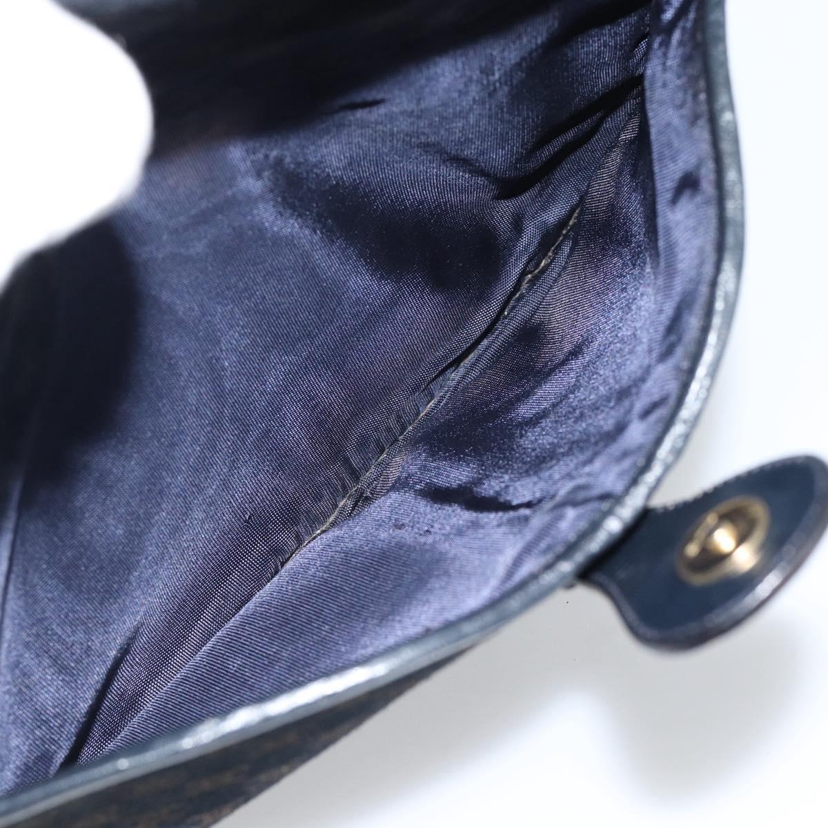 CELINE Macadam Canvas Shoulder Bag Suede Leather Navy Gold Auth 187378