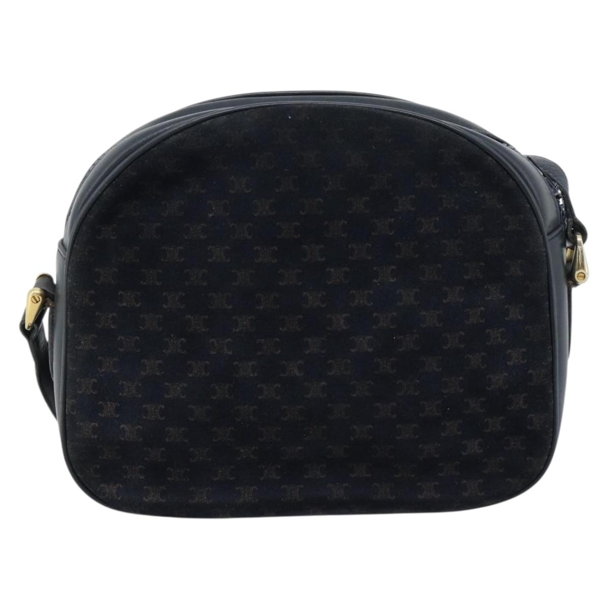 CELINE Macadam Canvas Shoulder Bag Suede Leather Navy Gold Auth 187378