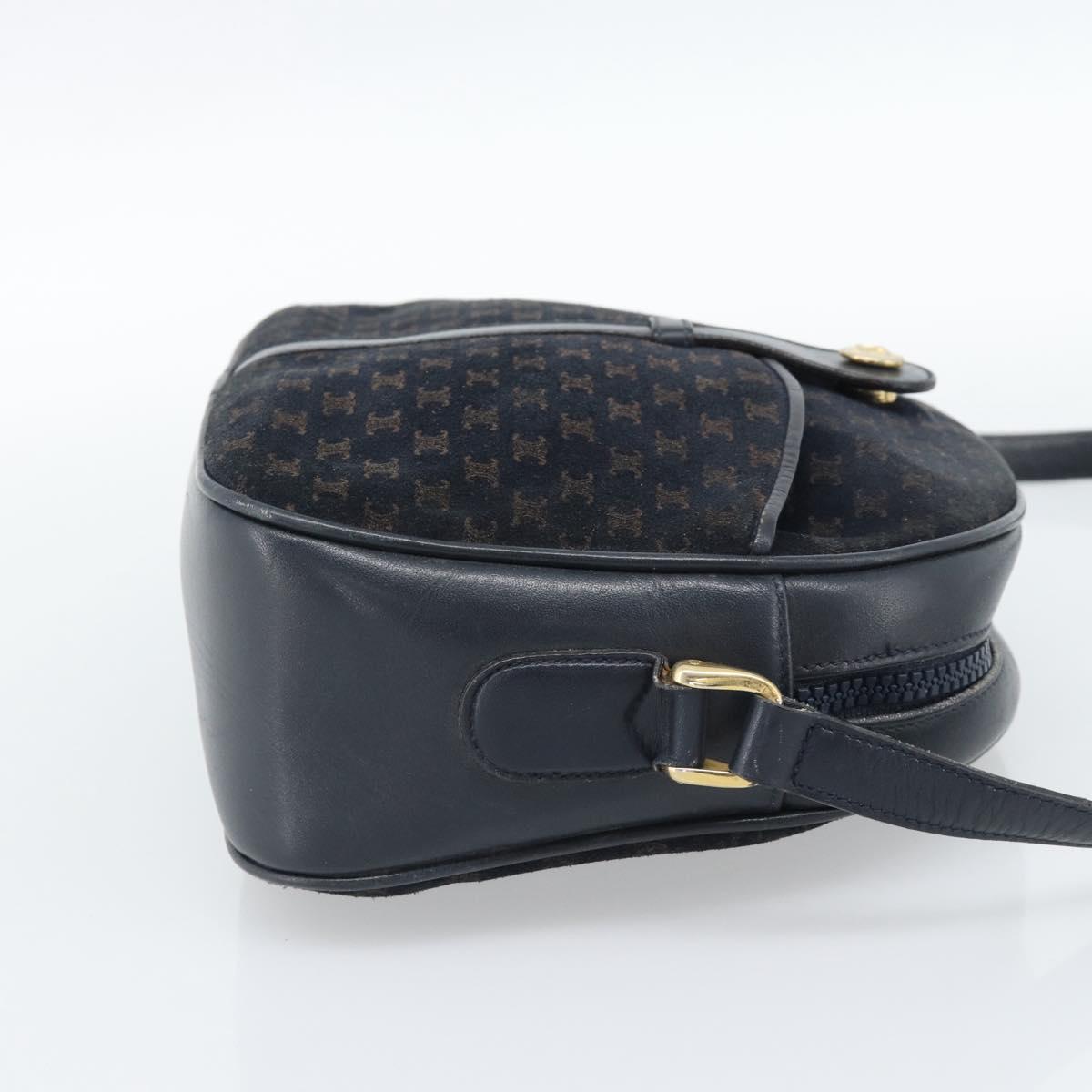CELINE Macadam Canvas Shoulder Bag Suede Leather Navy Gold Auth 187378