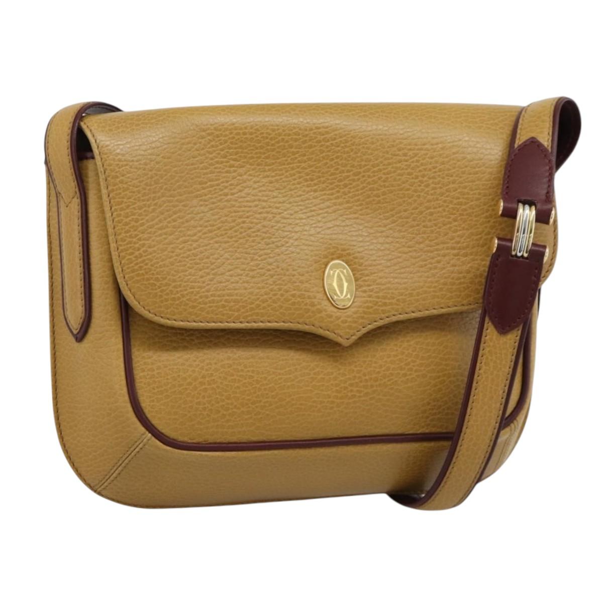 CARTIER Shoulder Bag Leather Yellow Gold Auth 187380